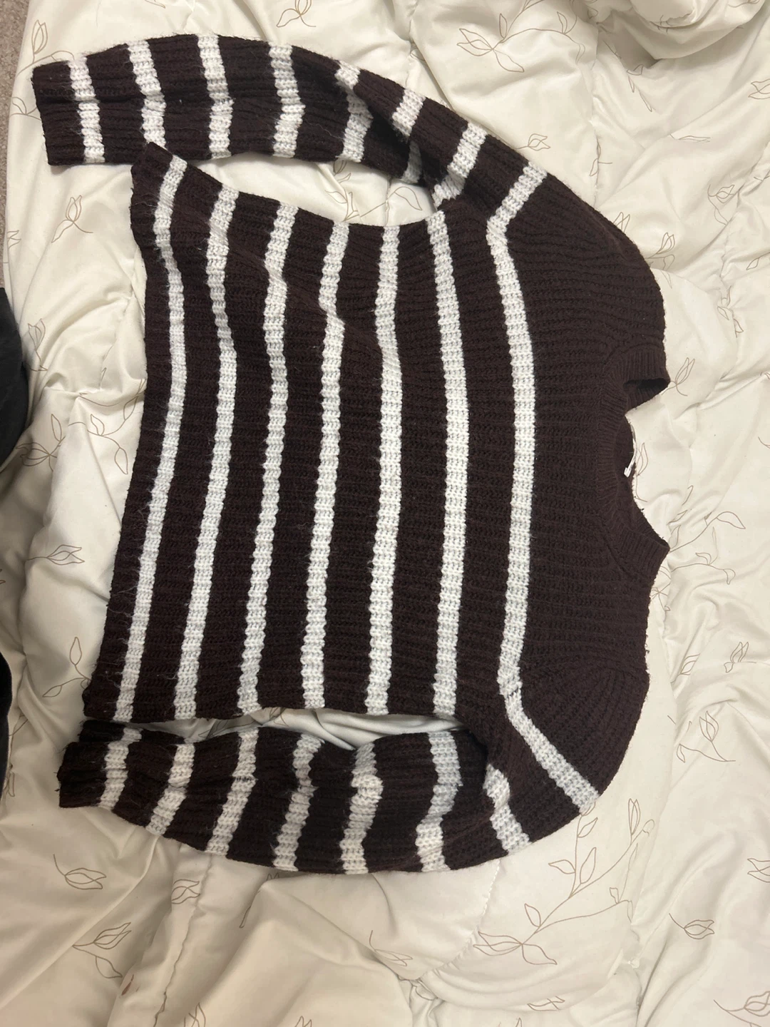 Brown and White Striped Knit Sweater