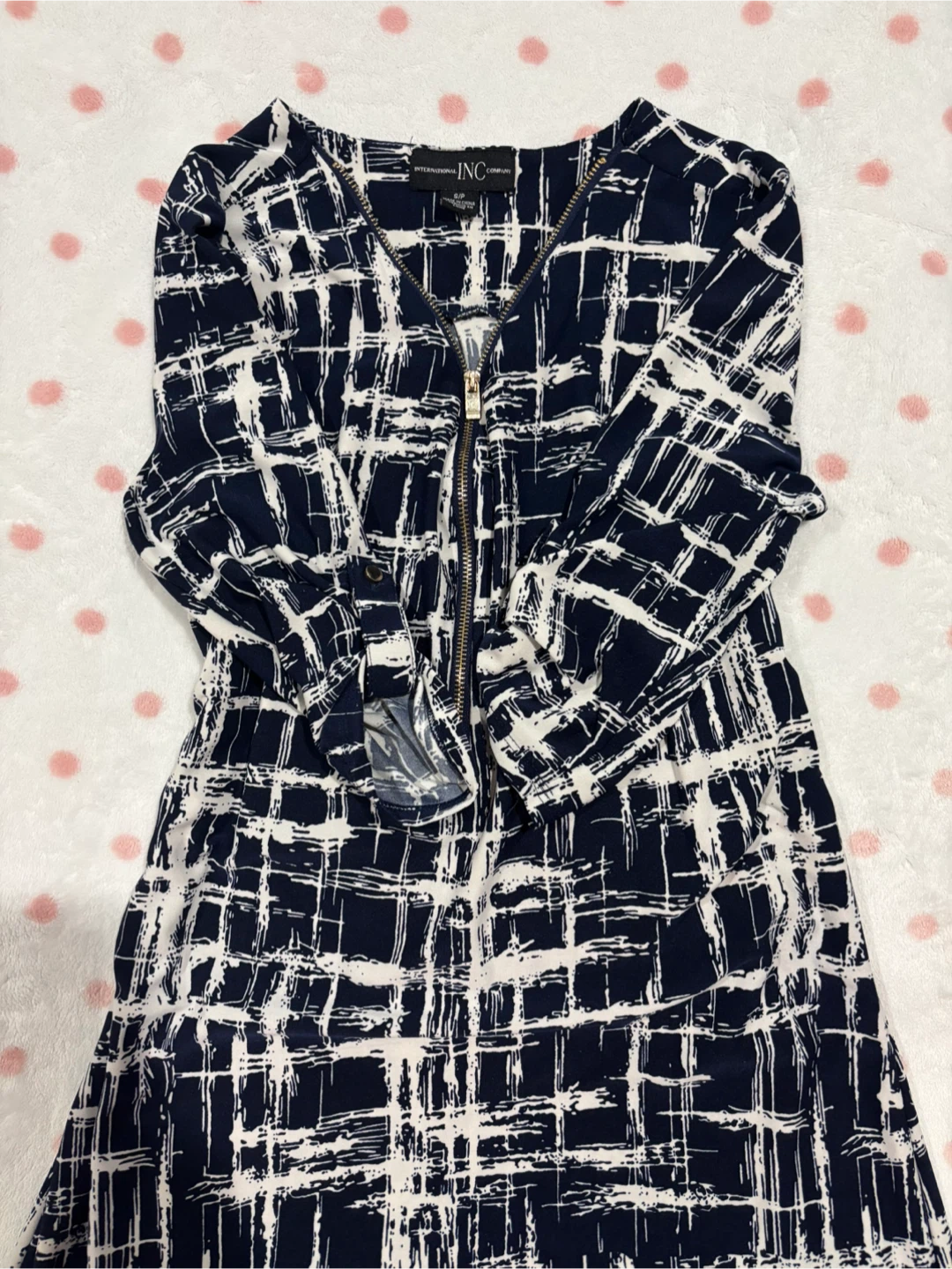 INC  Navy & White Zipper Dress Size S/P