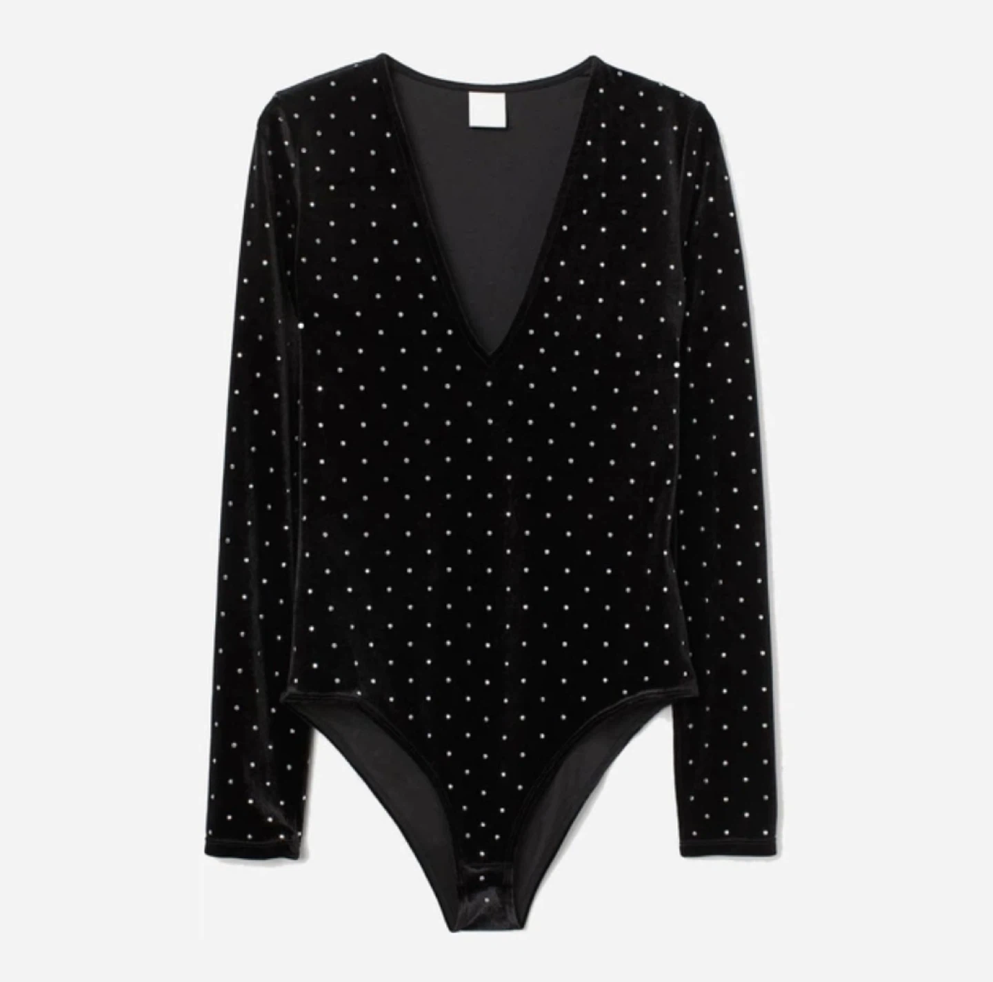 NWT • H&M Black Velvet Rhinestone Long Sleeve Bodysuit