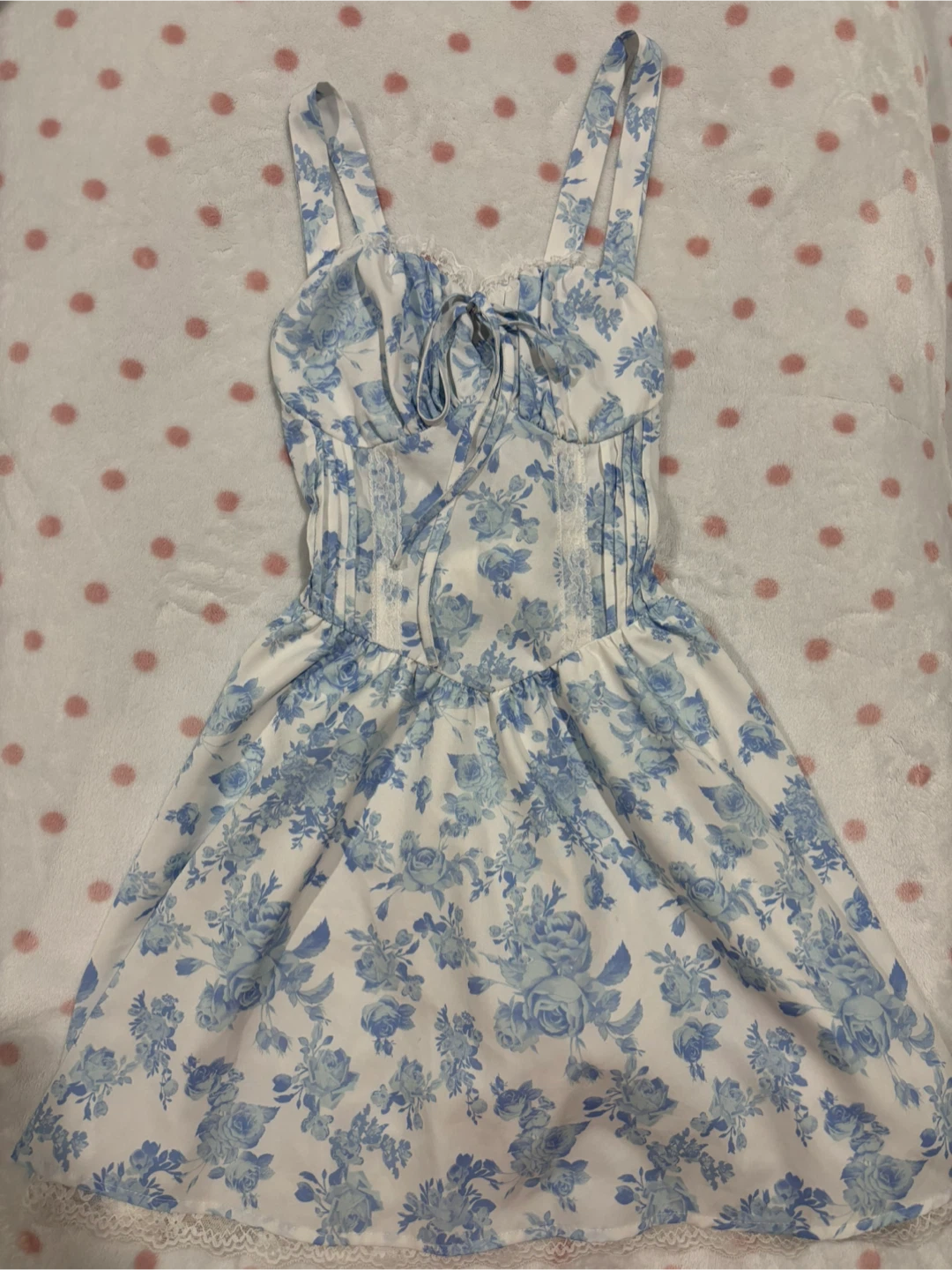Floral Print Corset Dress with Lace Trim