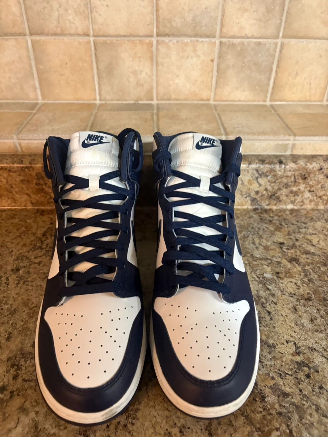 Nike Dunk High Top Sneakers Navy White - photo 4