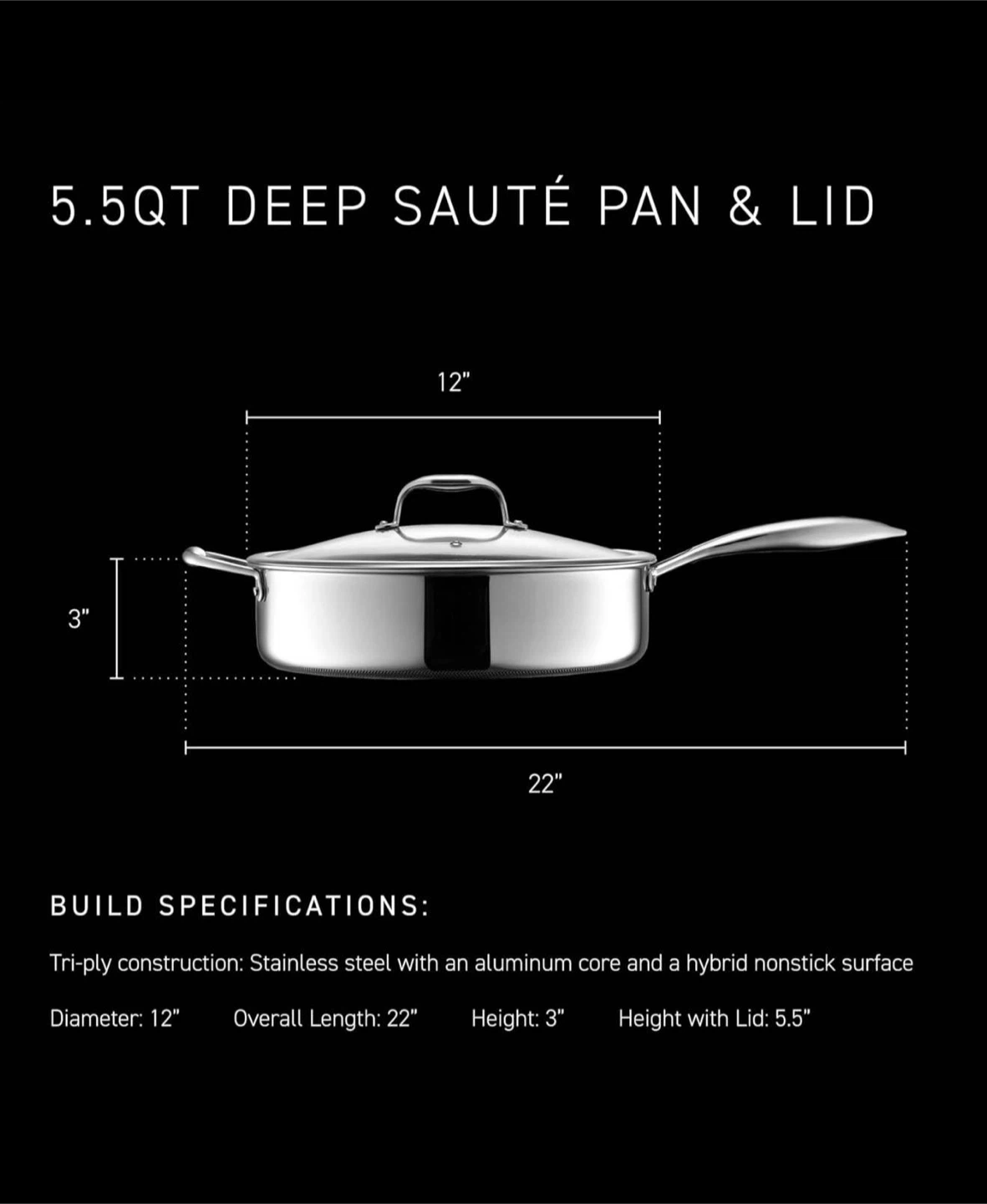 5.5QT Deep Sauté Pan & Lid- Brand New in box. - photo 2