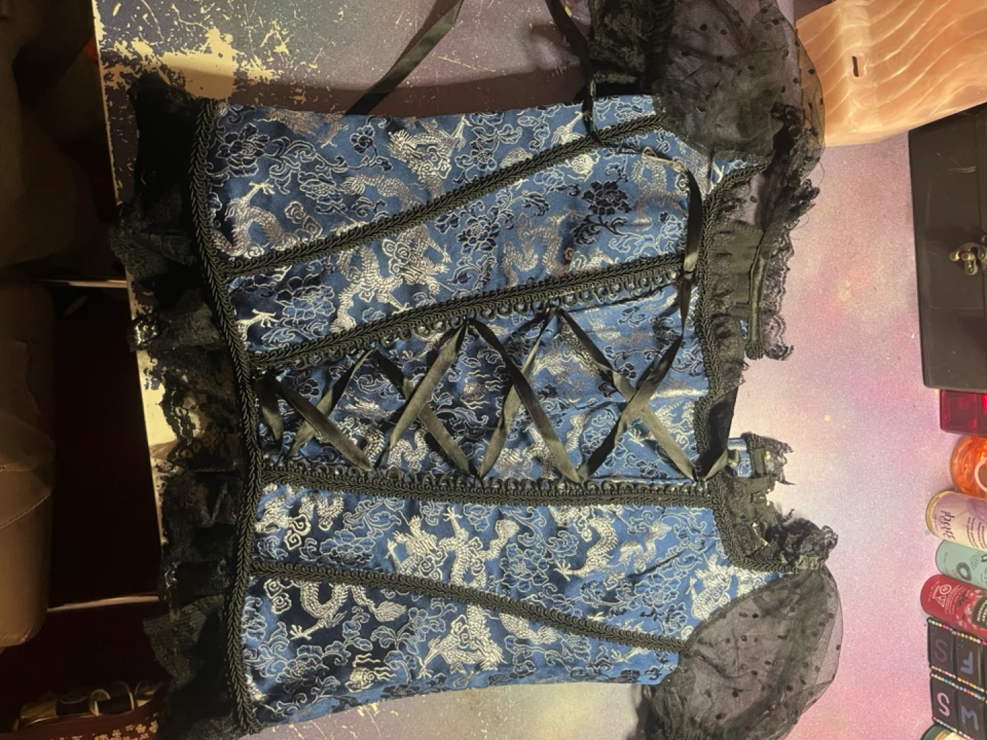 Corset Top with Black Lace Trim