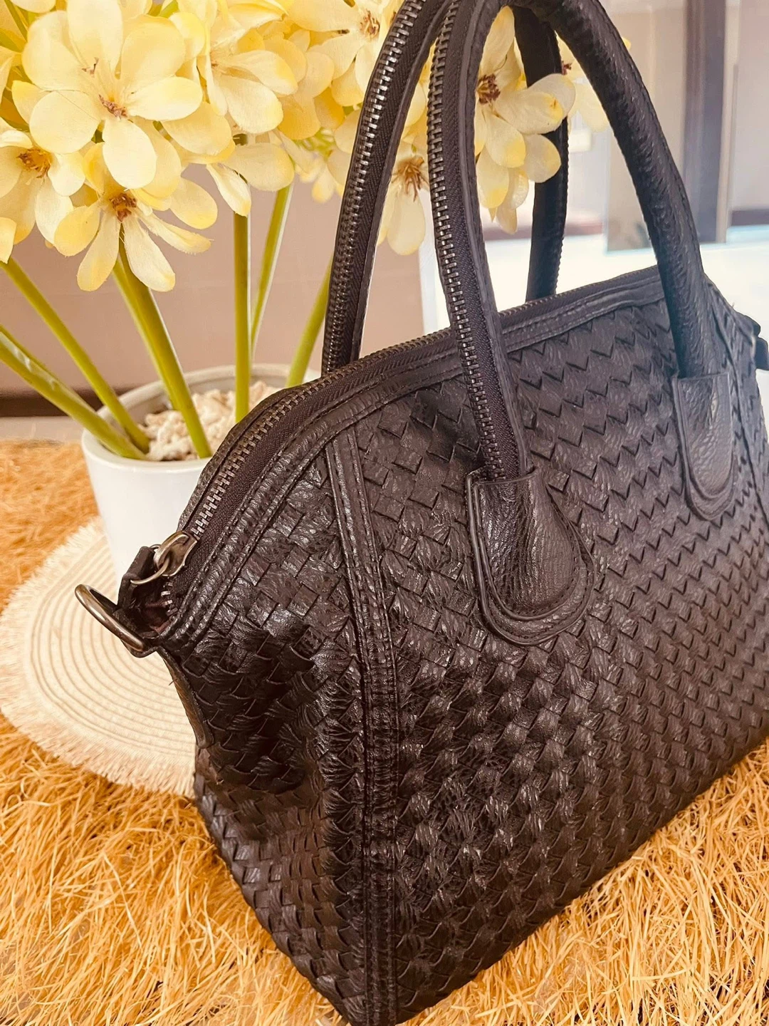 Dark Brown Woven Leather Handbag - photo 2