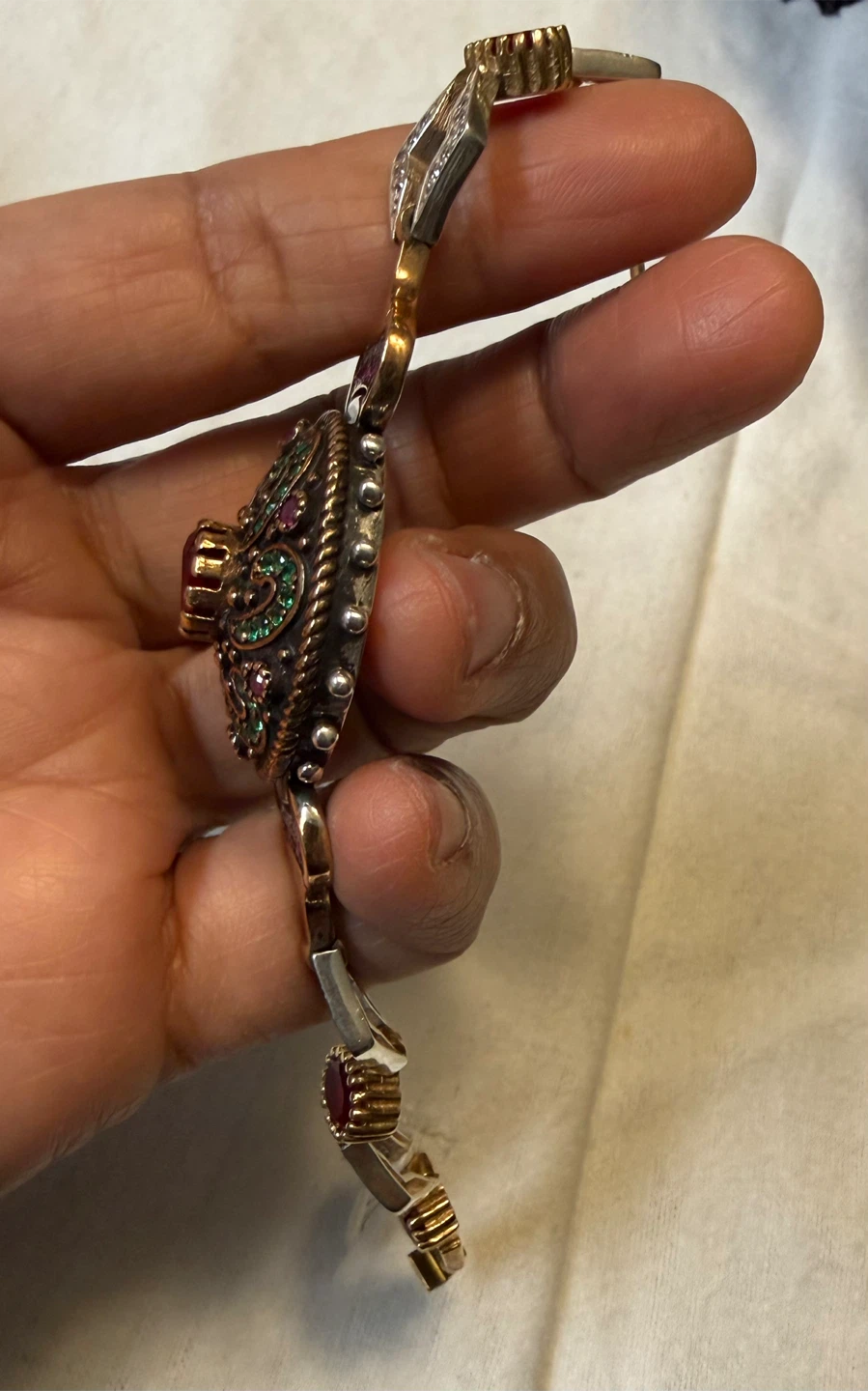 Ornate Red and Green Stone 6 3/4” Bracelet - photo 4