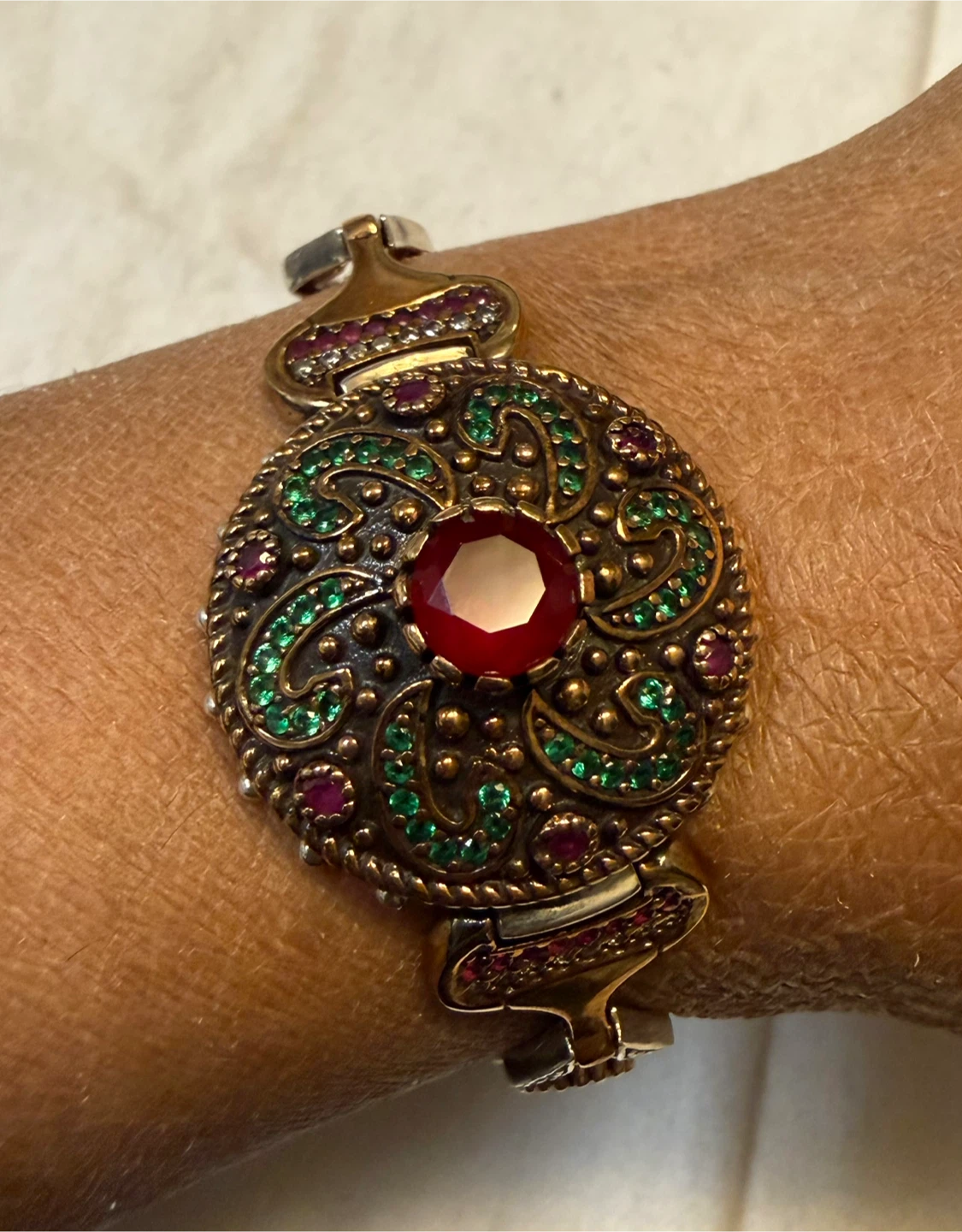 Ornate Red and Green Stone 6 3/4” Bracelet - photo 5