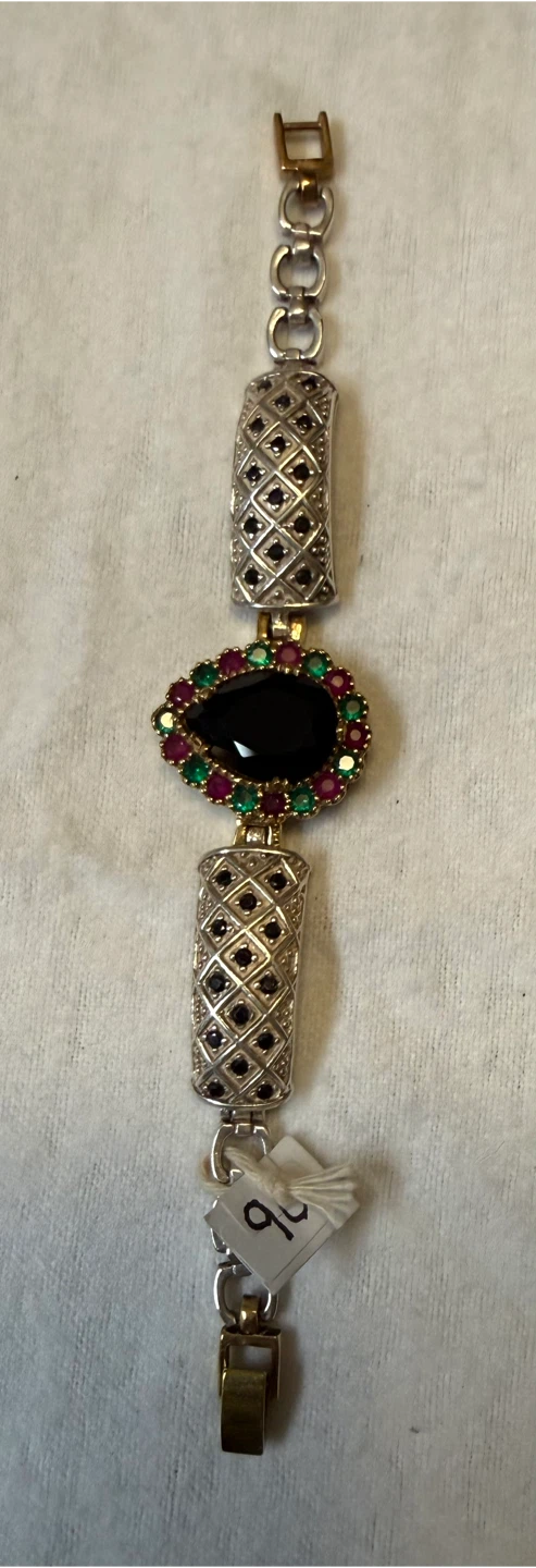 Dark Blue and Green Stones Sterling Silver 6.25” Bracelet