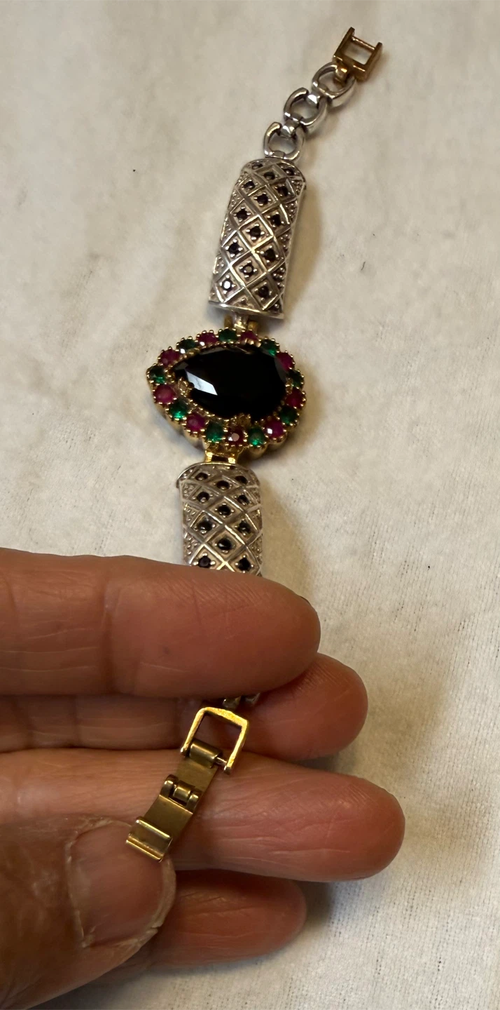 Dark Blue and Green Stones Sterling Silver 6.25” Bracelet - photo 3