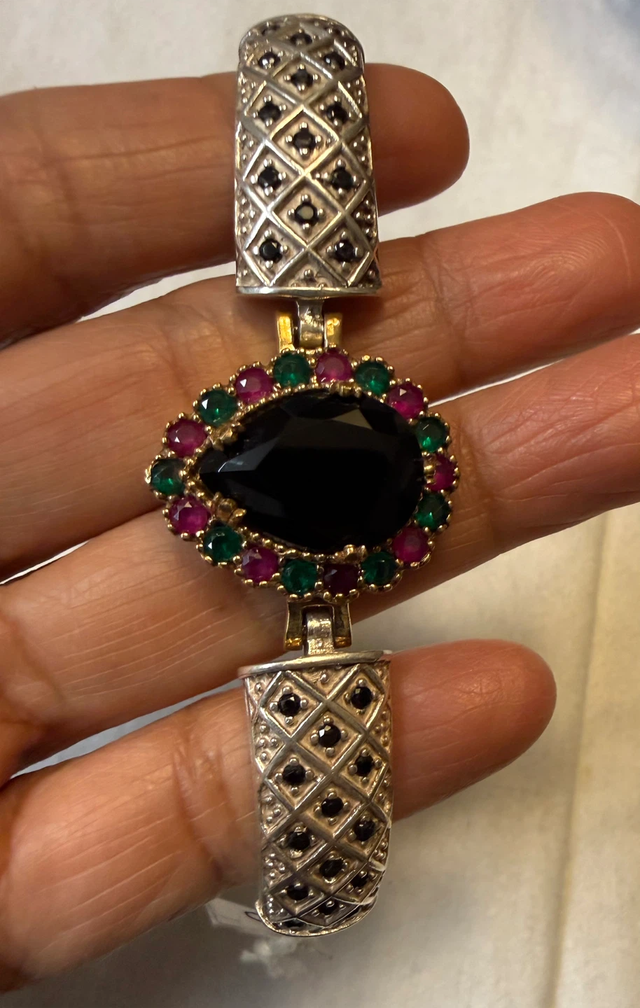 Dark Blue and Green Stones Sterling Silver 6.25” Bracelet - photo 4