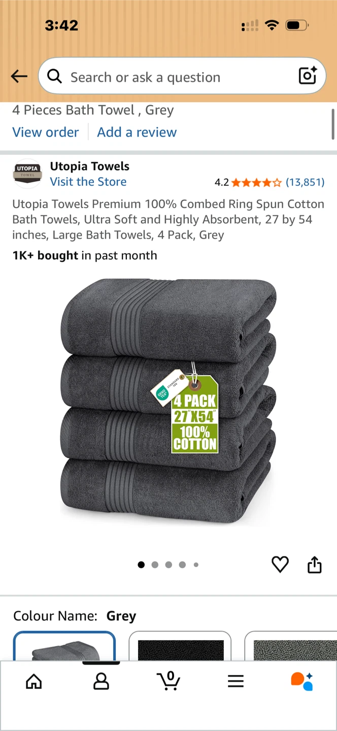 Utopia Towels 3 Pack Grey Bath Towels 27"x54"