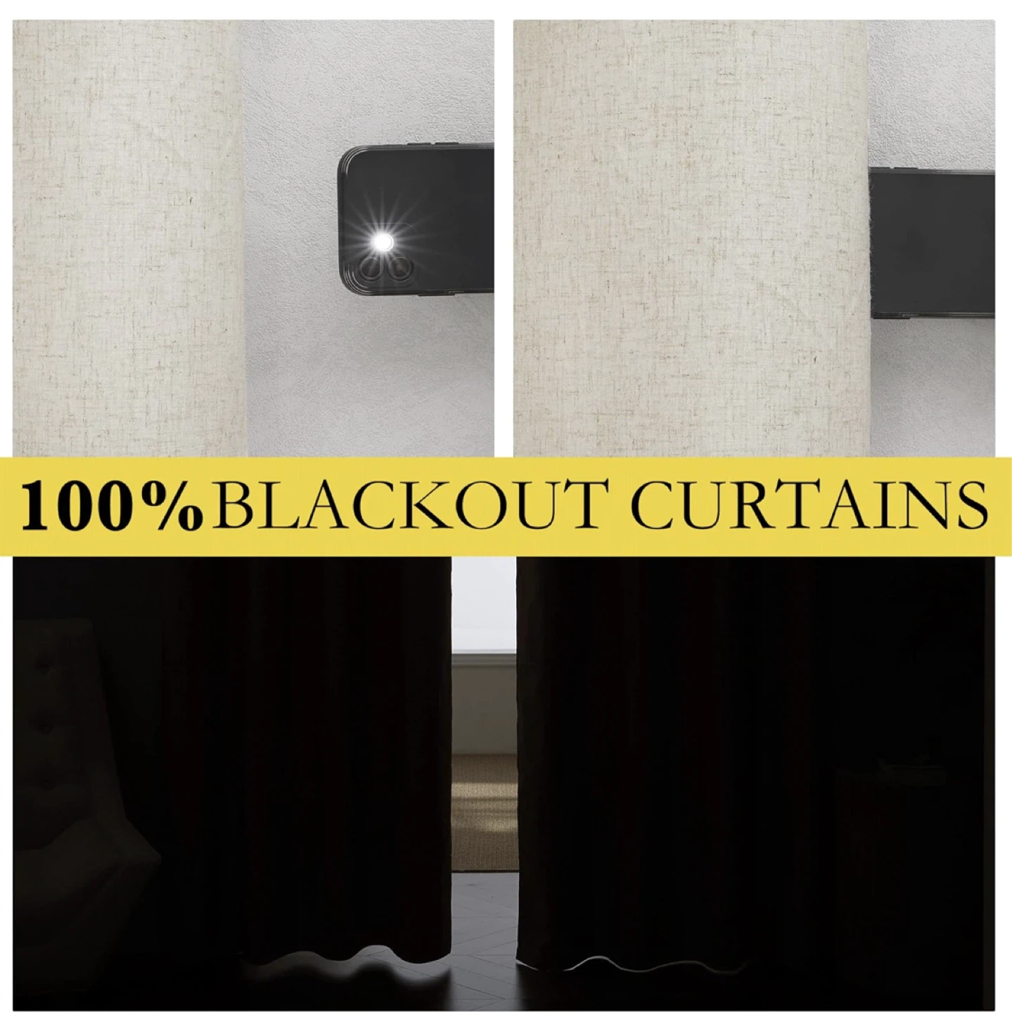 100% Blackout Curtains Noise Reducing Flax Linen Blend - photo 3