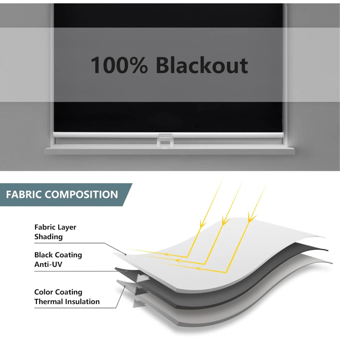 Blackout Roller Blind - 23" x 72"(black) - photo 5
