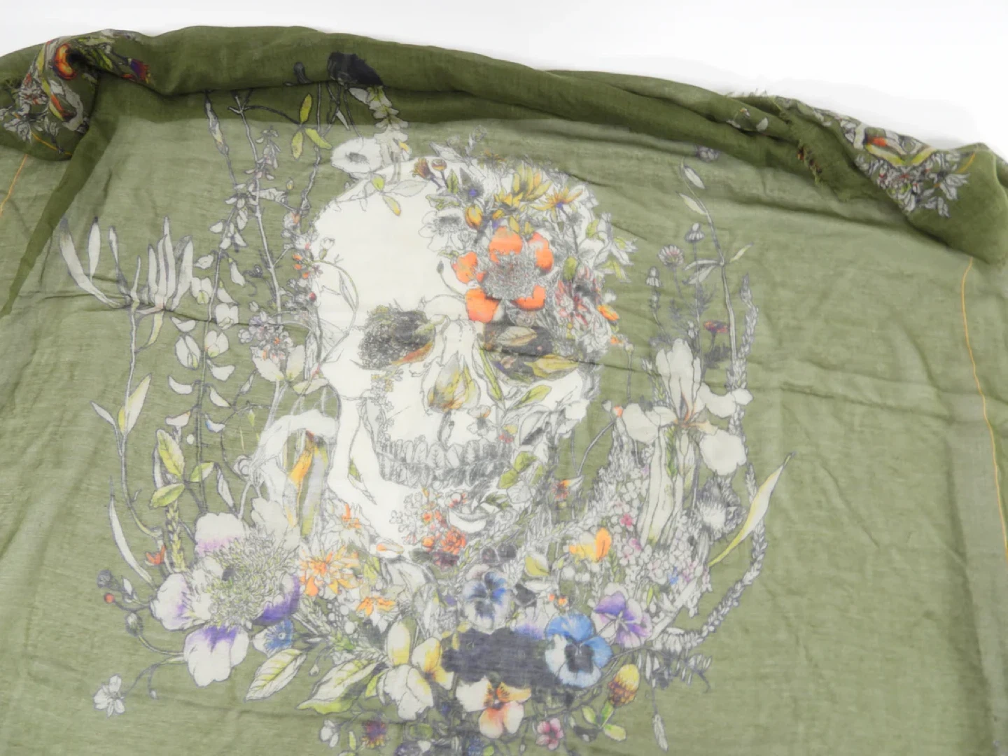 Alexander McQueen Floral Skull Print Scarf - Olive Green