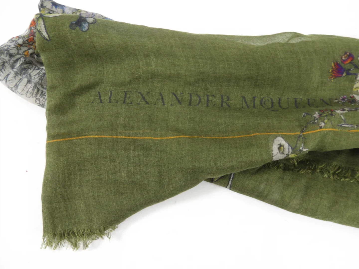 Alexander McQueen Floral Skull Print Scarf - Olive Green - photo 5