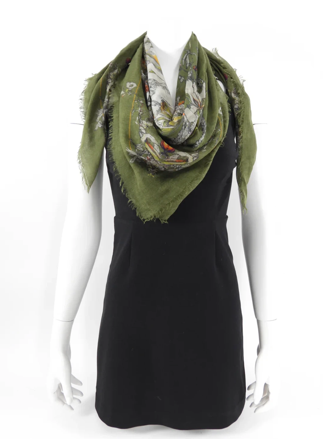 Alexander McQueen Floral Skull Print Scarf - Olive Green - photo 2