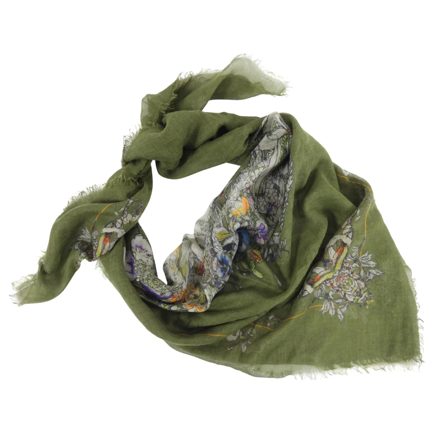 Alexander McQueen Floral Skull Print Scarf - Olive Green - photo 3