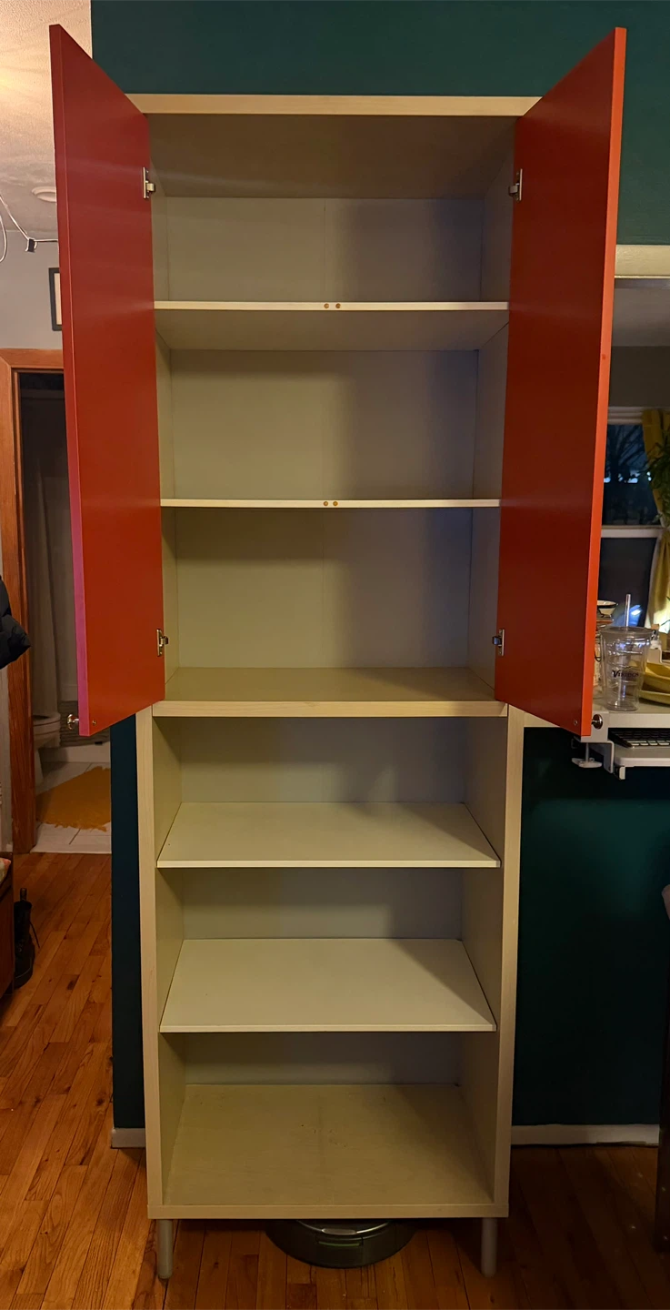 Tall Storage Cabinet with Red Doors and Shelves - photo 2