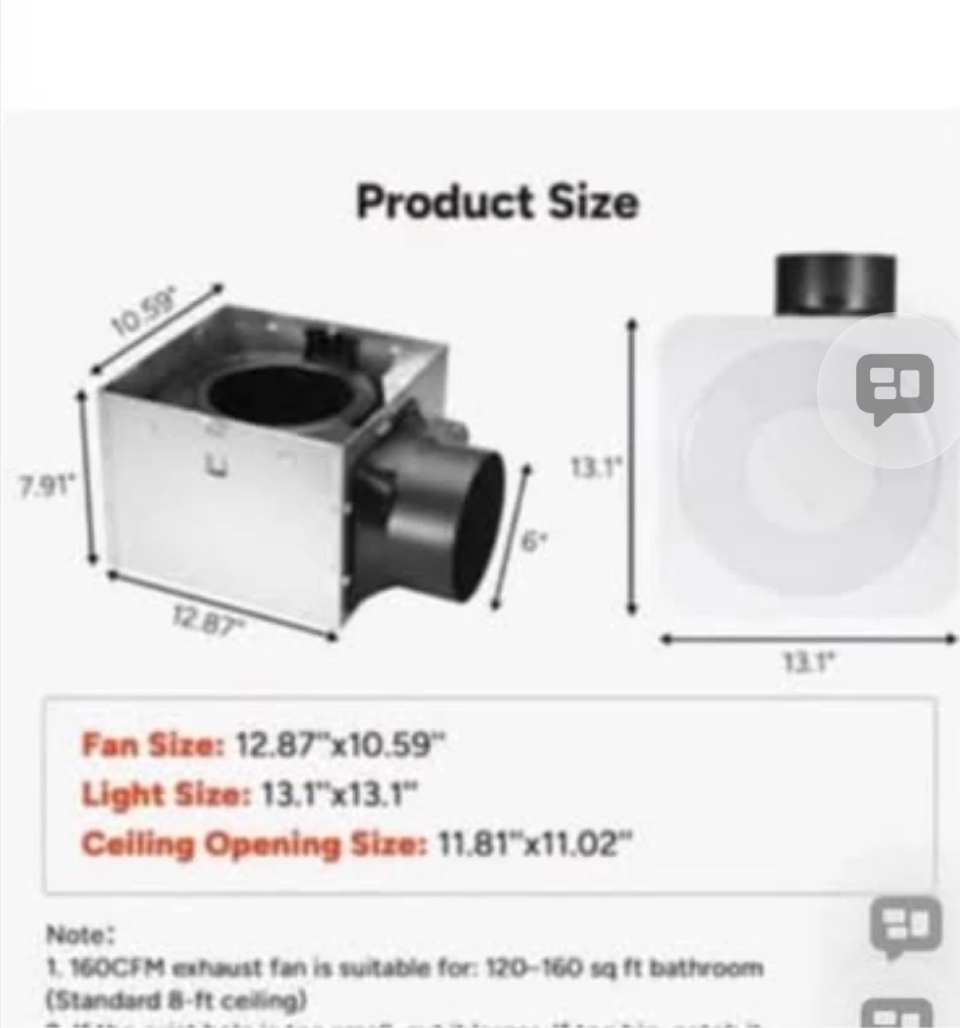 160CFM Bathroom Exhaust Fan with Humidity Sensor & Night Light - photo 2