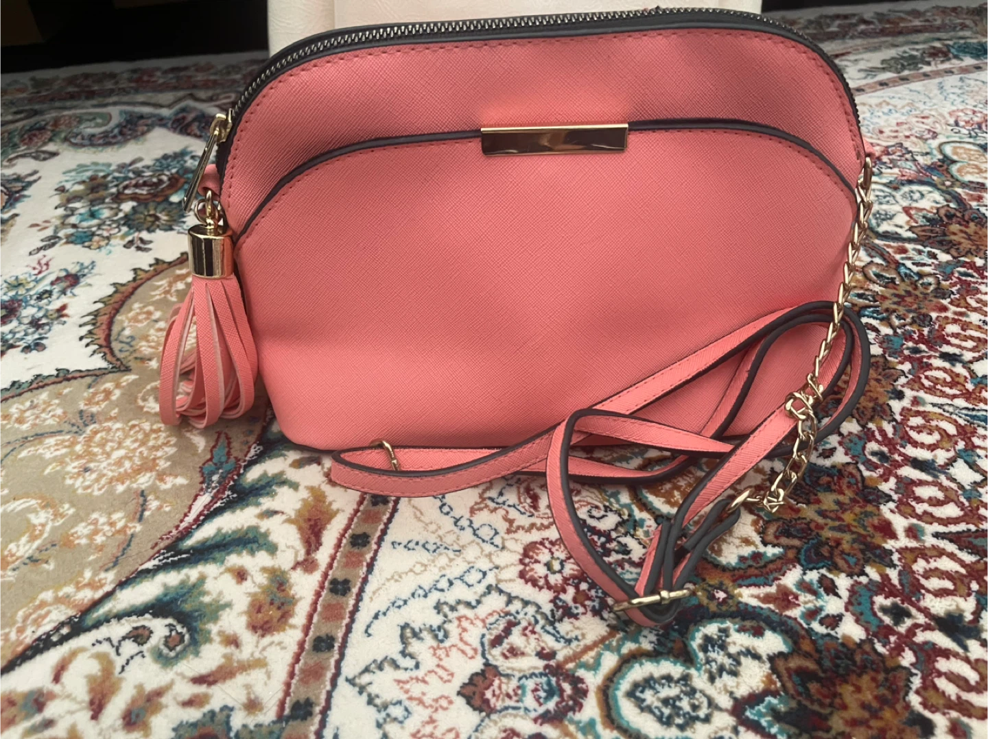 Coral Pink Crossbody Purse with Tassel Accent - photo 2