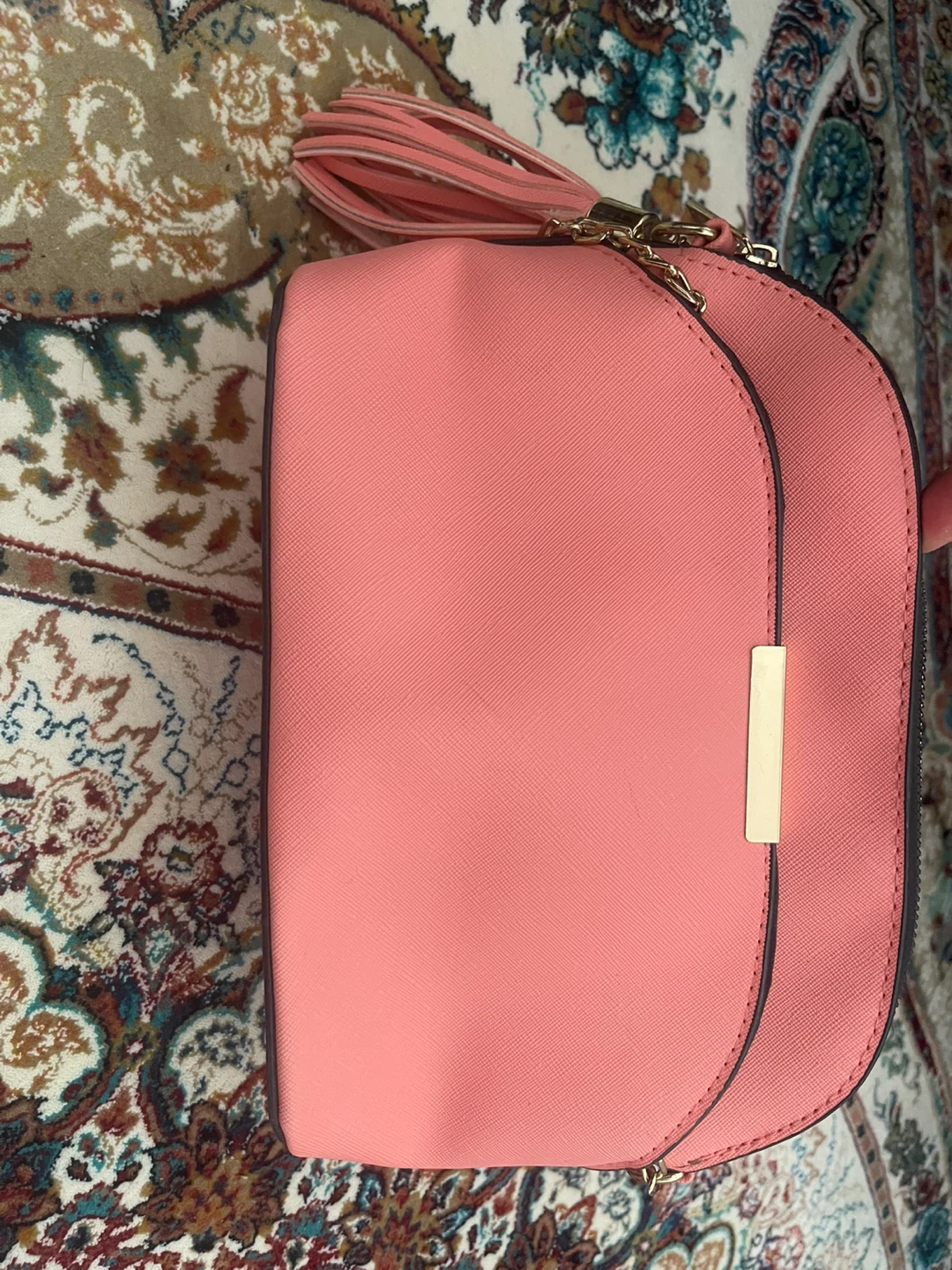 Coral Pink Crossbody Purse with Tassel Accent