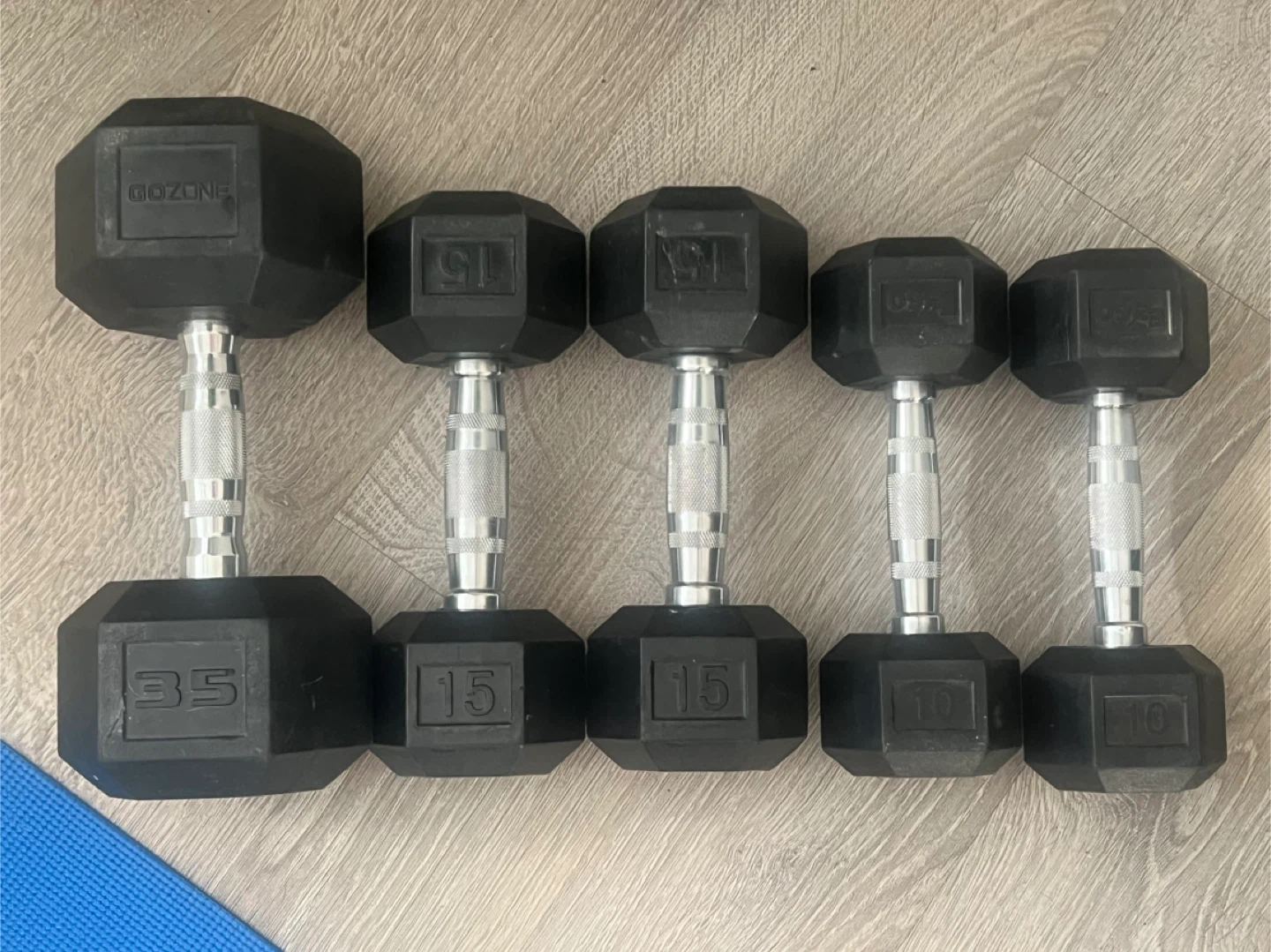 Gym, Dumbbell Set - 1 x 35lb, 1 x 30lb, 2 x 15lb, 2 x 10lb