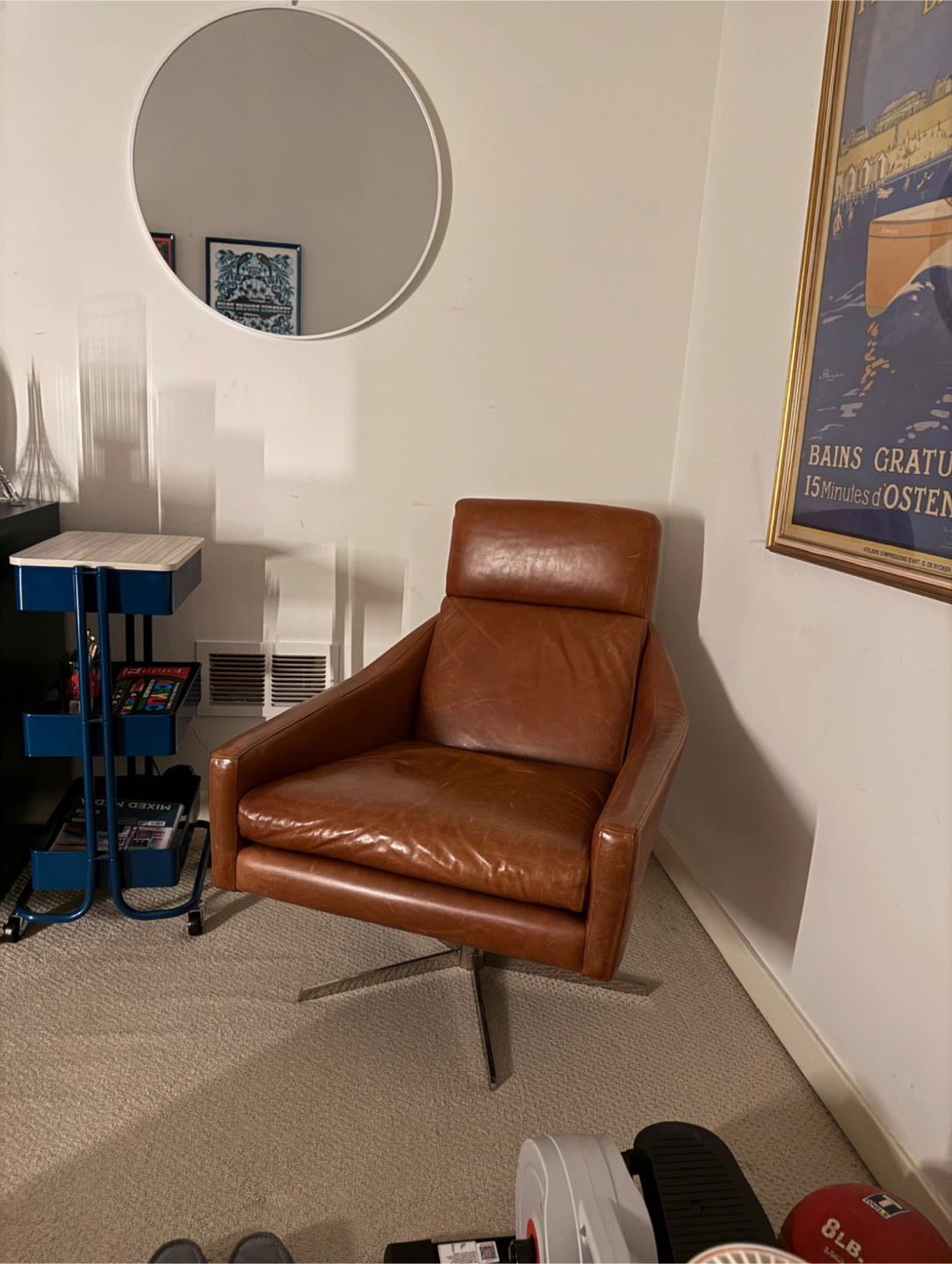 Leather Swivel Chair and Ottoman Set - Chestnut - photo 3