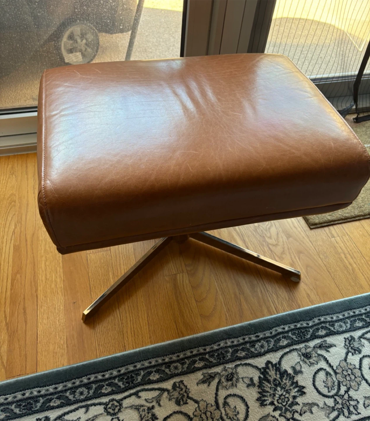 Leather Swivel Chair and Ottoman Set - Chestnut - photo 5