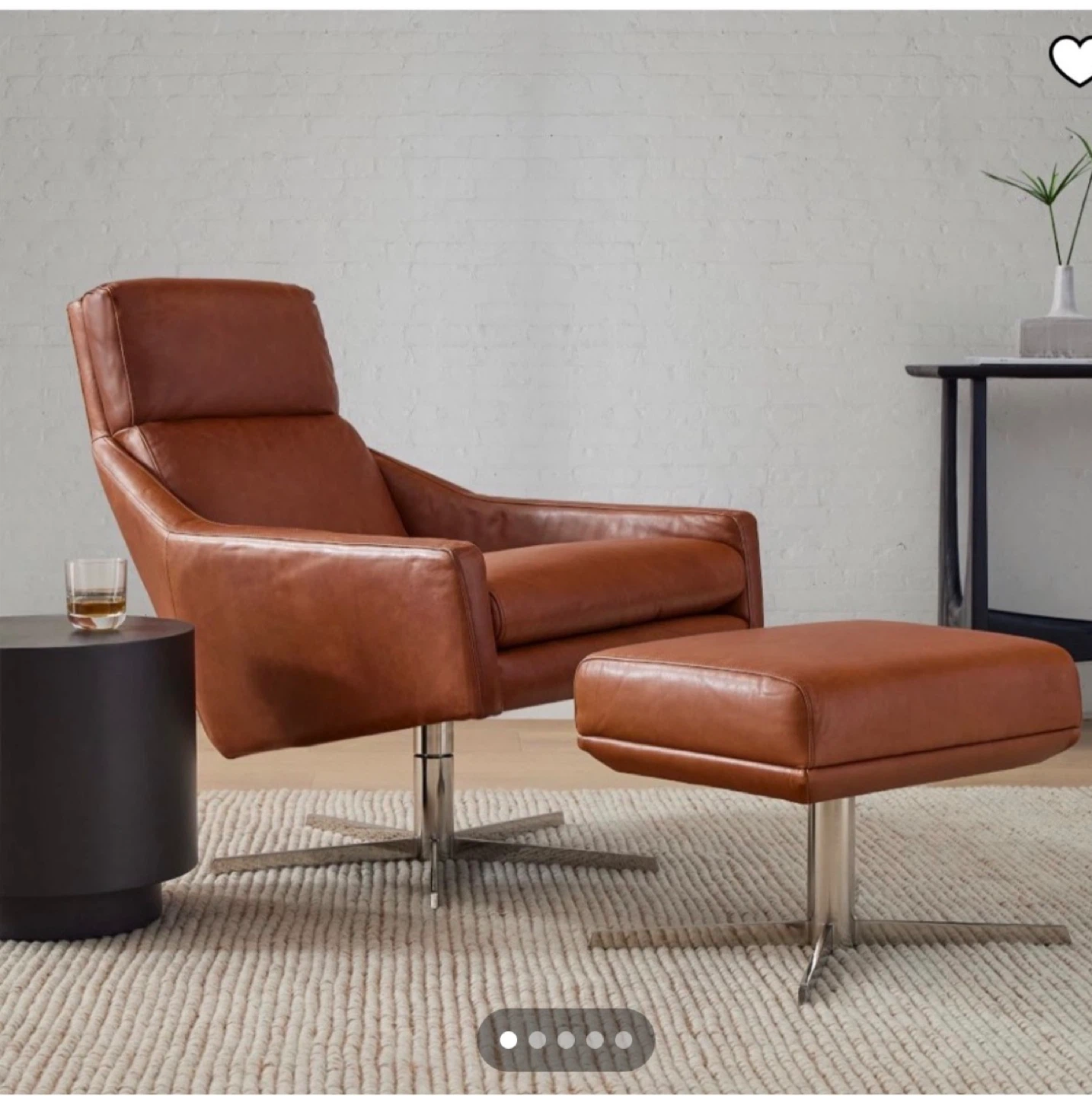 Leather Swivel Chair and Ottoman Set - Chestnut