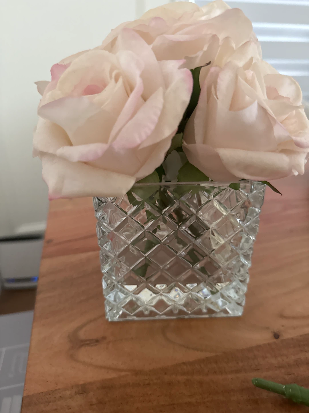 Artificial Roses in Crystal Vase