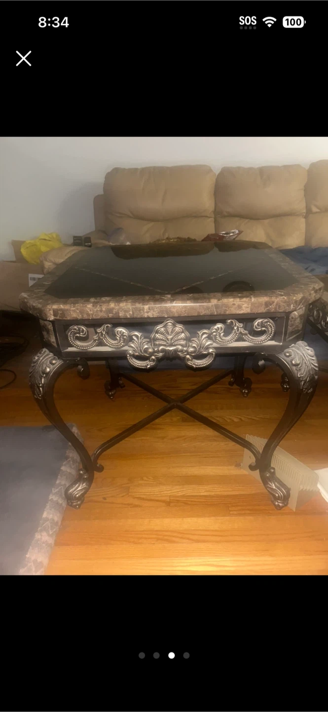 Two Ornate Marble Top  Accent End  Tables - photo 2