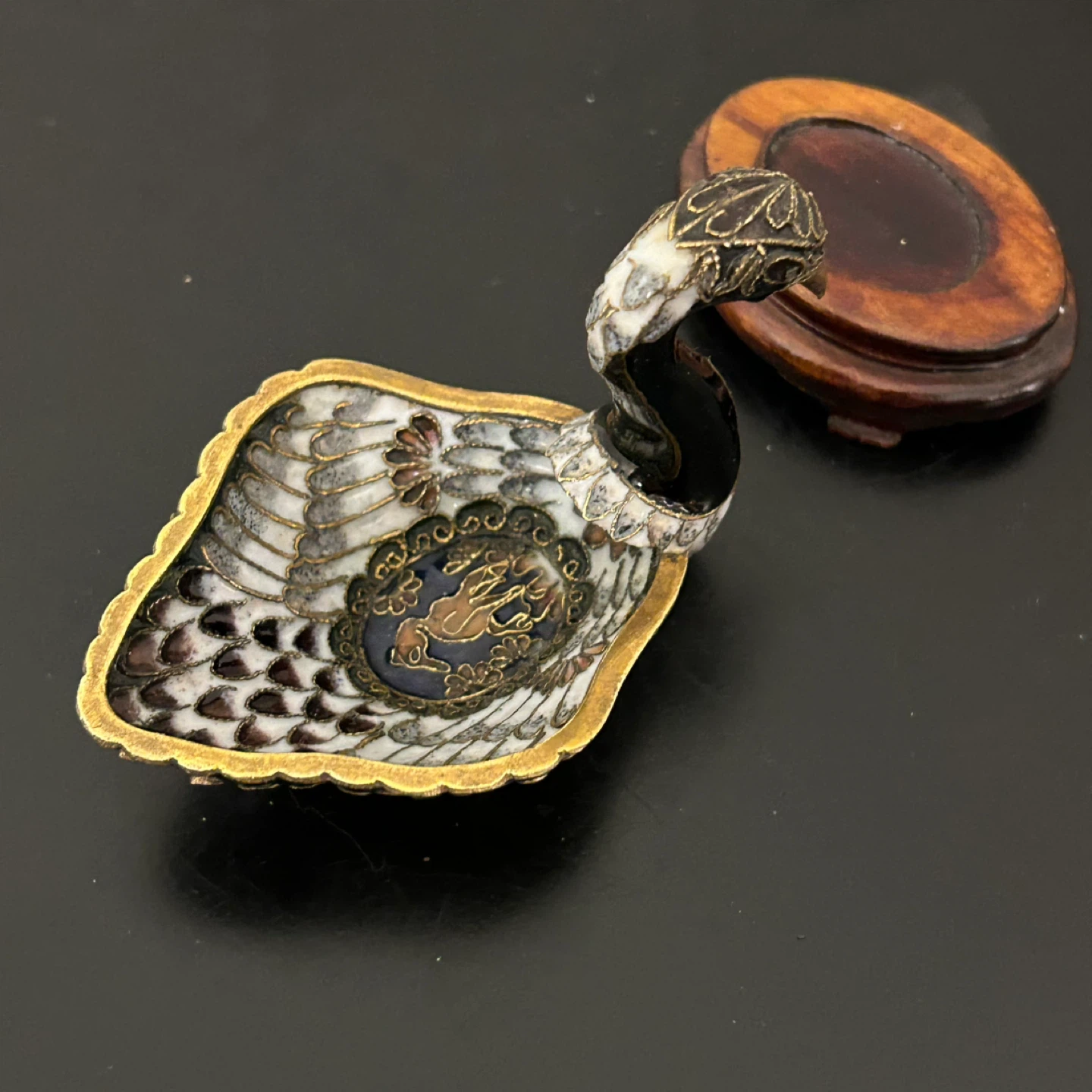 Vintage Cloisonné Swan Small Trinket Dish Enamel Collectible - photo 2