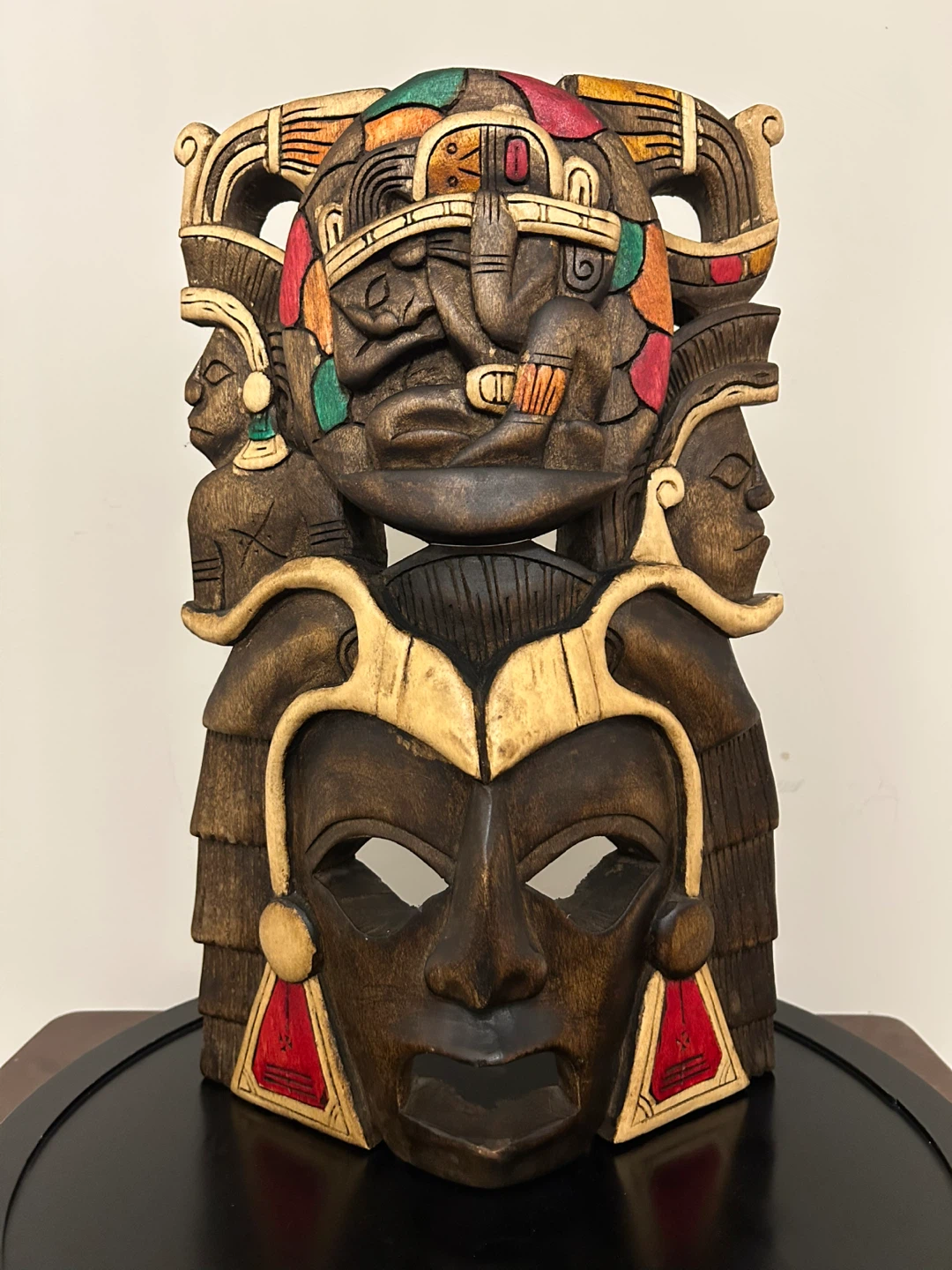 Large 16” Hand-Carved Mayan/Aztec Style Wooden Mask