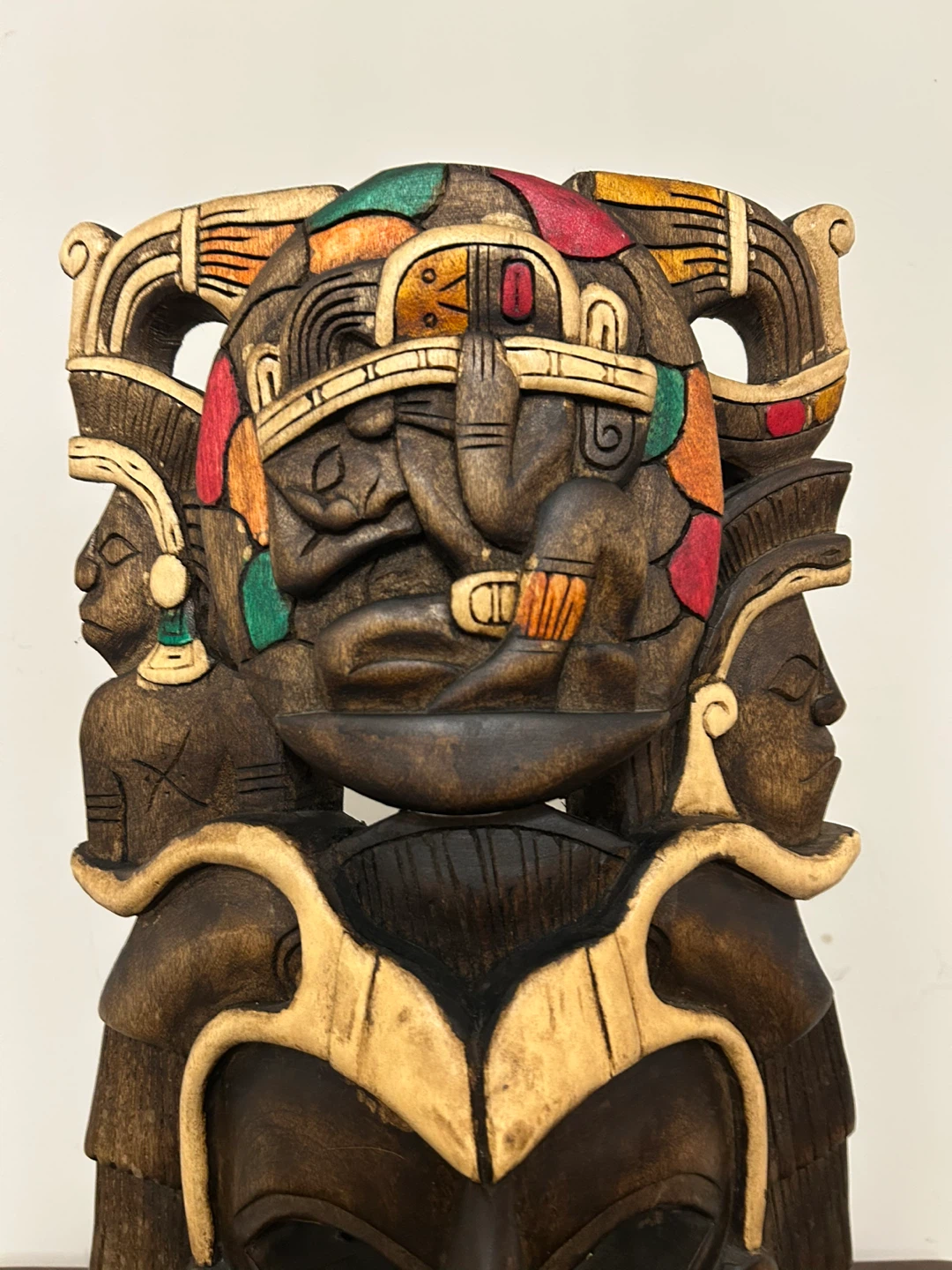 Large 16” Hand-Carved Mayan/Aztec Style Wooden Mask - photo 3