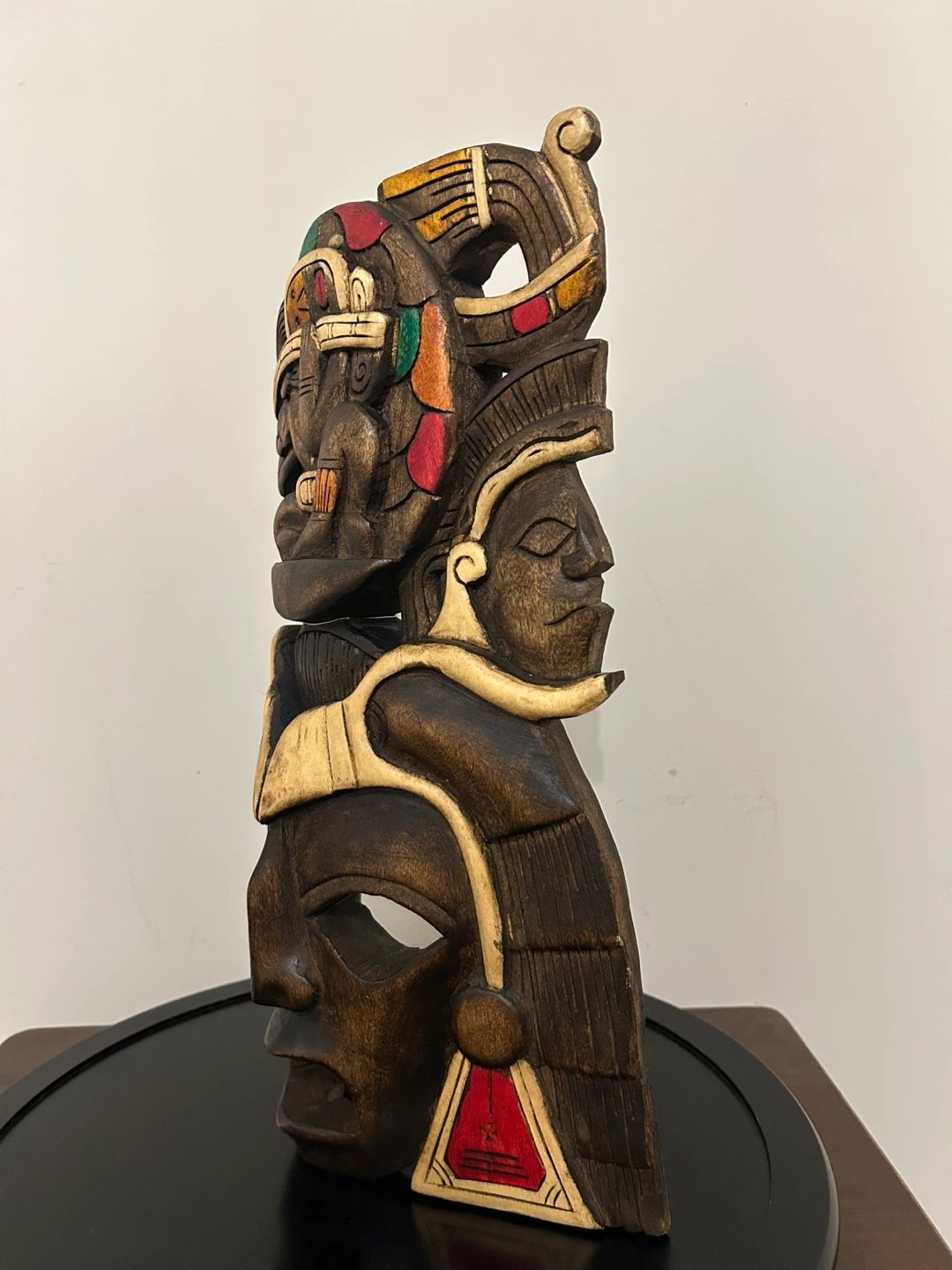 Large 16” Hand-Carved Mayan/Aztec Style Wooden Mask - photo 4