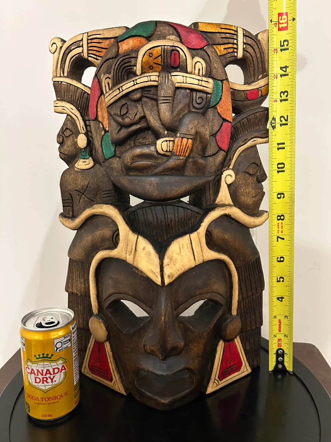Large 16” Hand-Carved Mayan/Aztec Style Wooden Mask - photo 5