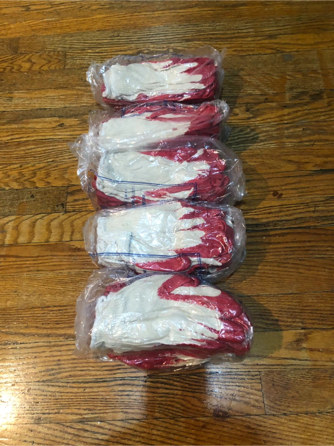 5 Pairs of Red and White Work Gloves
