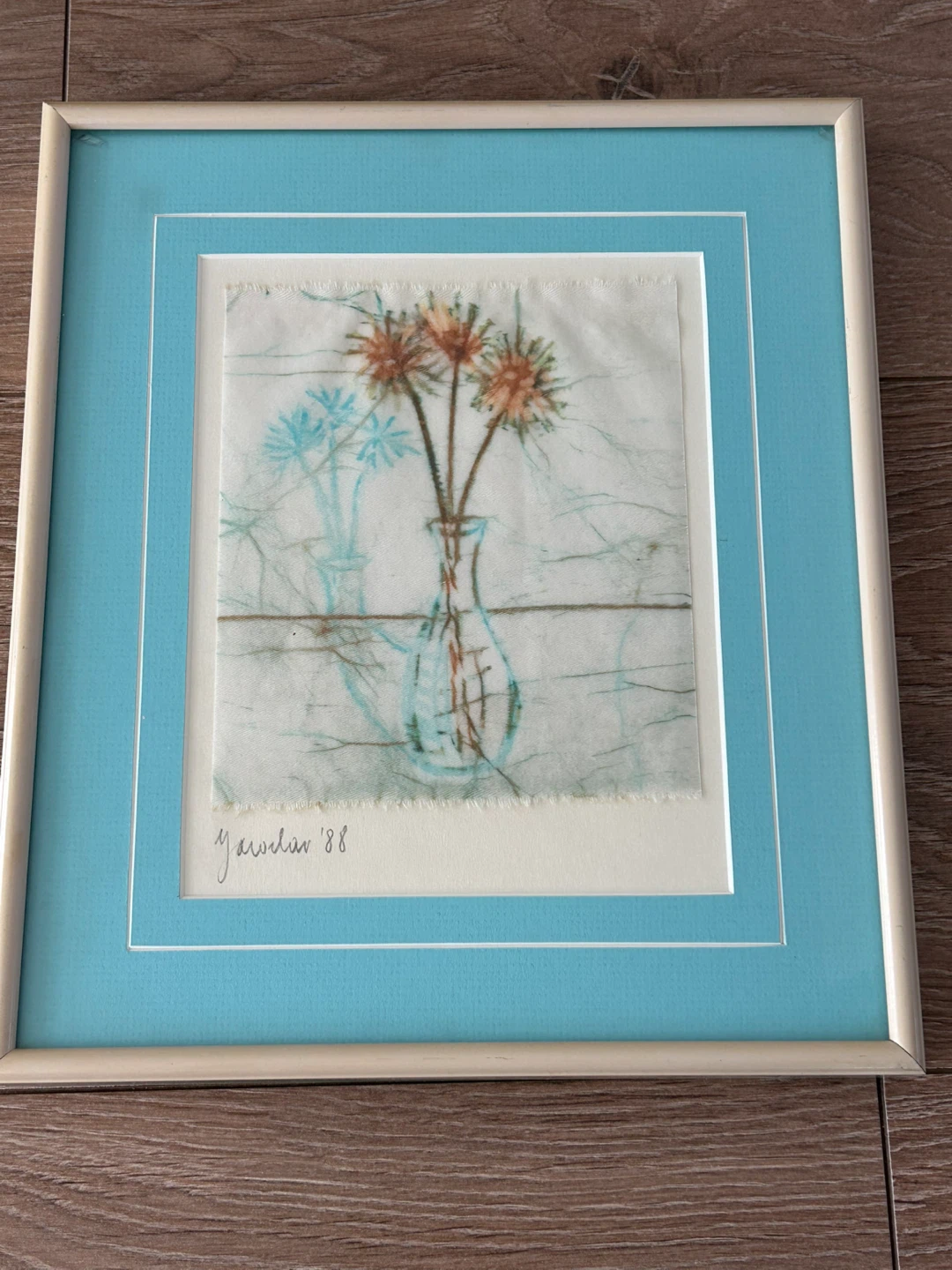 Vintage 1988 Signed Floral Silk/Textile Art