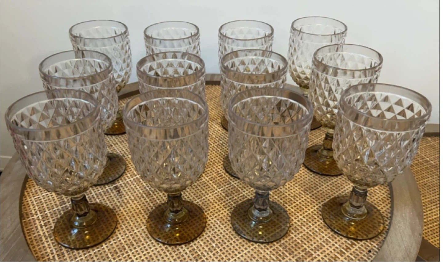 Set of 12 Diamond Cut Amber Acrylic Cups