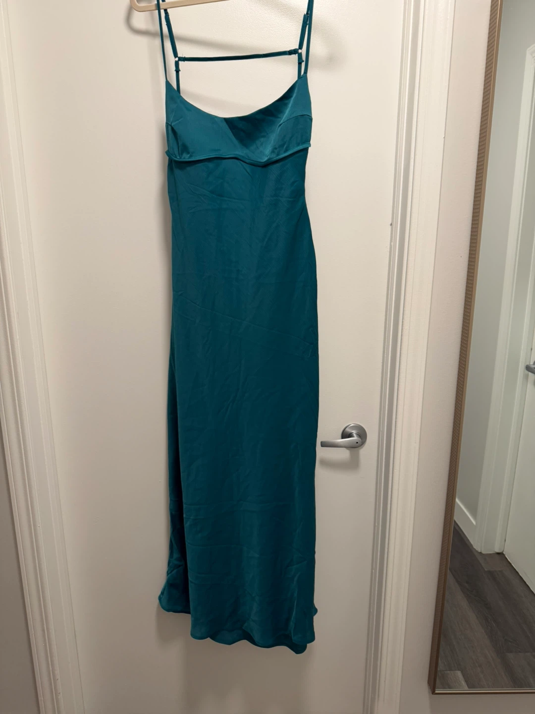 Teal Satin Maxi Slip Dress