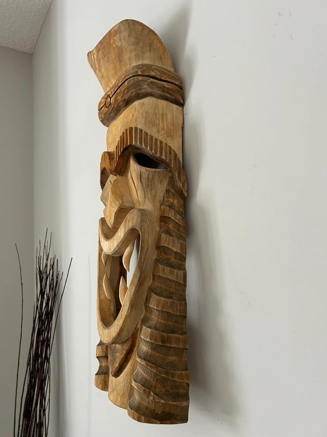 Large 26” Hand-Carved Wooden Tiki Mask - photo 5