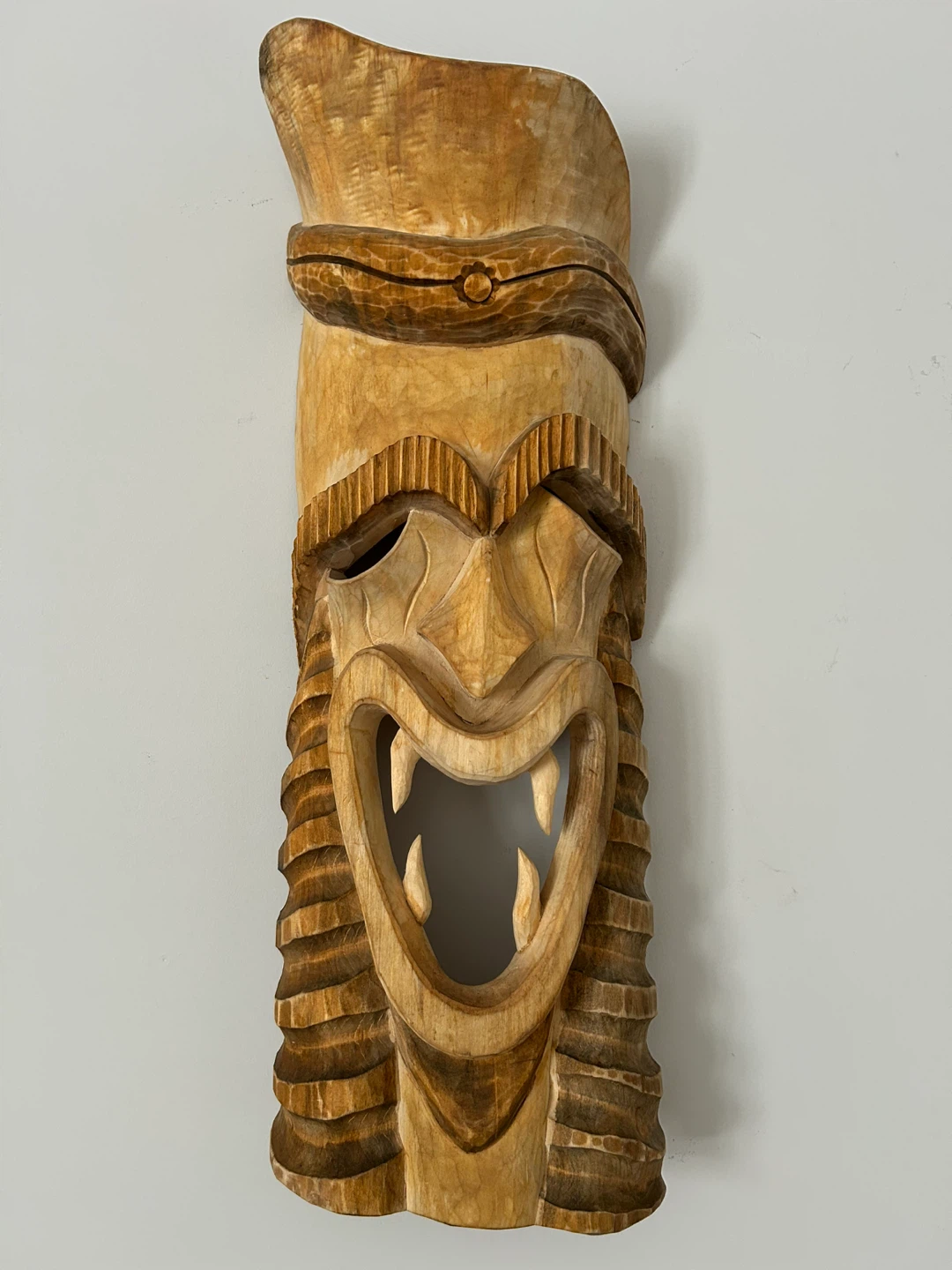 Large 26” Hand-Carved Wooden Tiki Mask