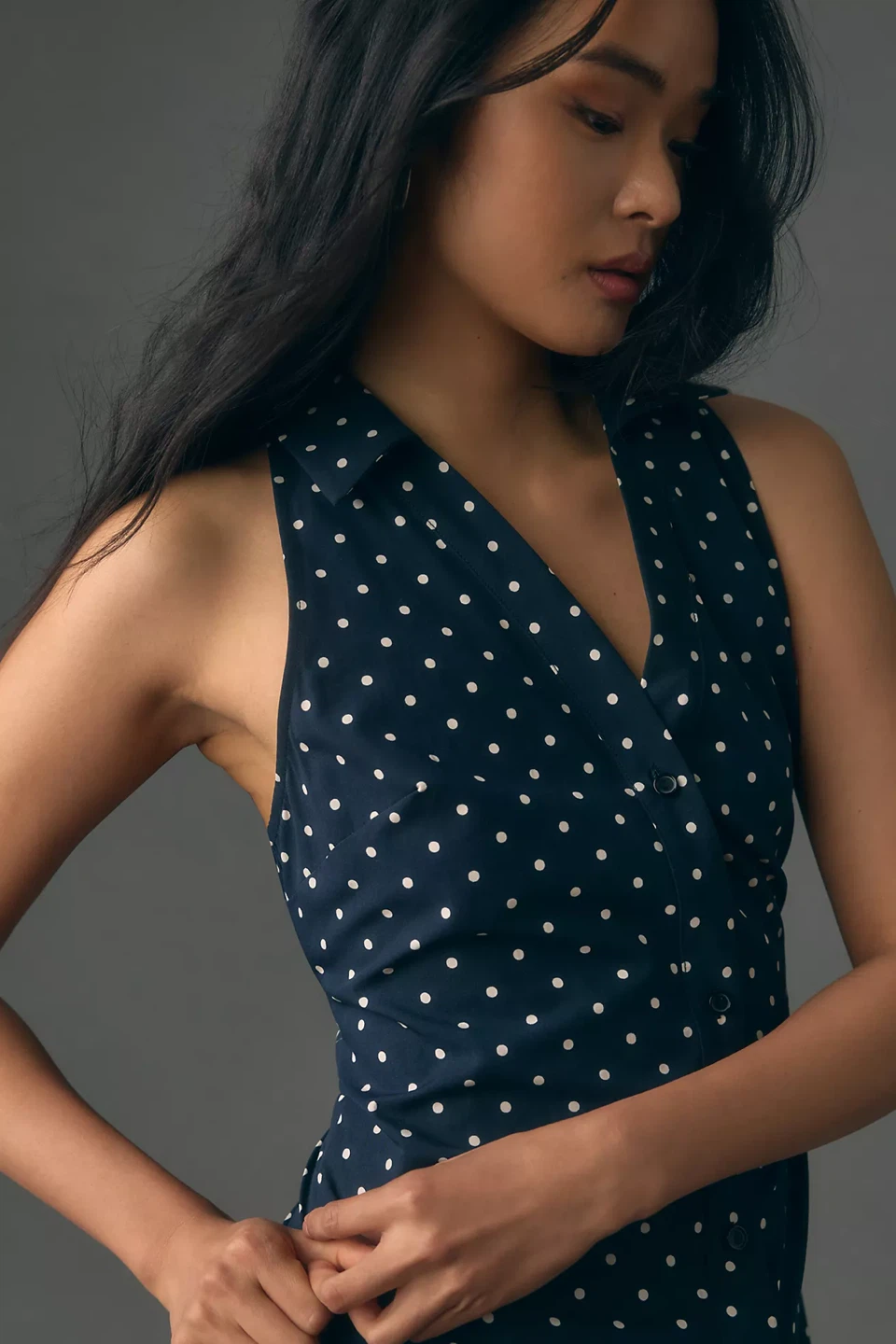 Maeve Navy Polka Dot Halter Dress - photo 2