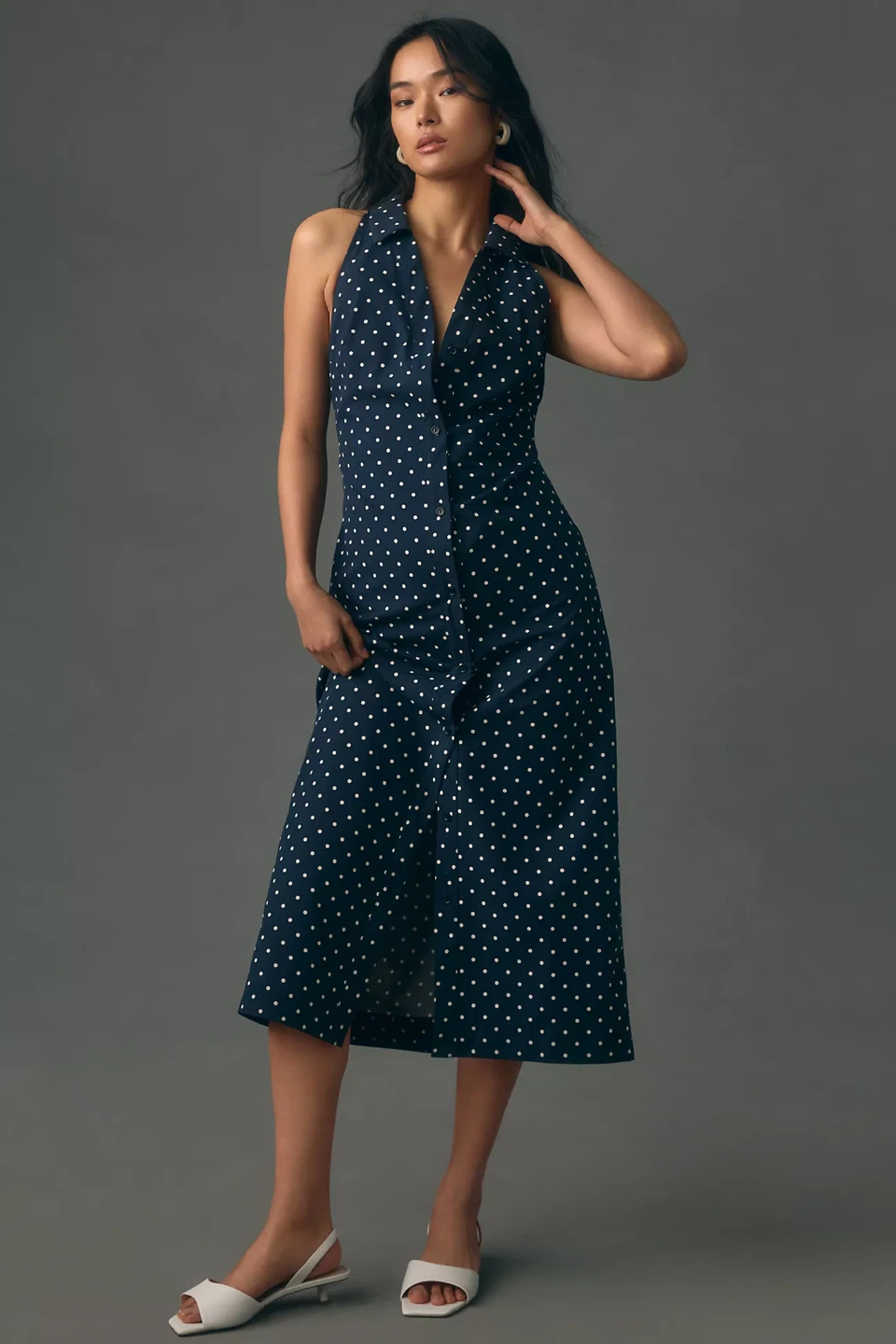 Maeve Navy Polka Dot Halter Dress