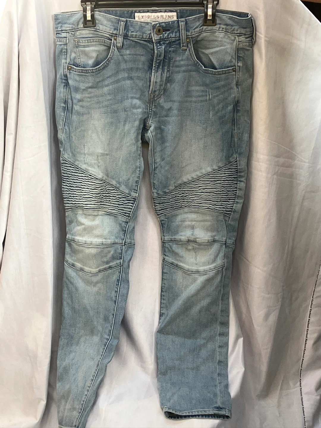 Express Jeans Men's Light Wash Moto Jeans Size 32x32