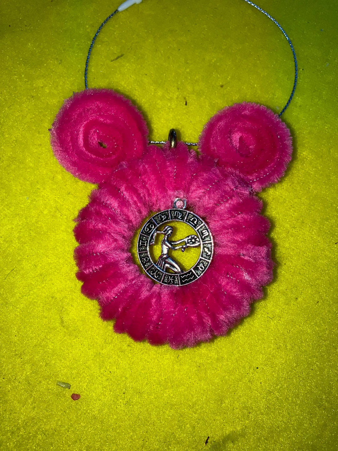 Pink Fuzzy Scrunchie with Virgo Zodiac Charm