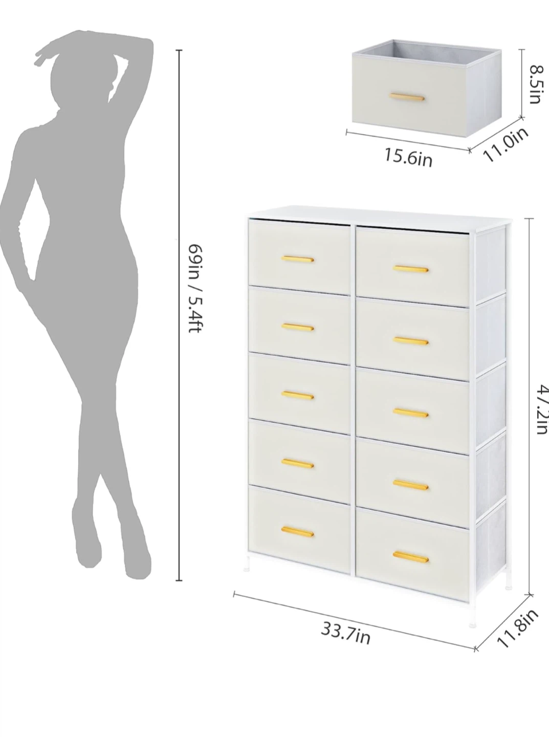 10-Drawer Dresser with Metal Handles - White - photo 4
