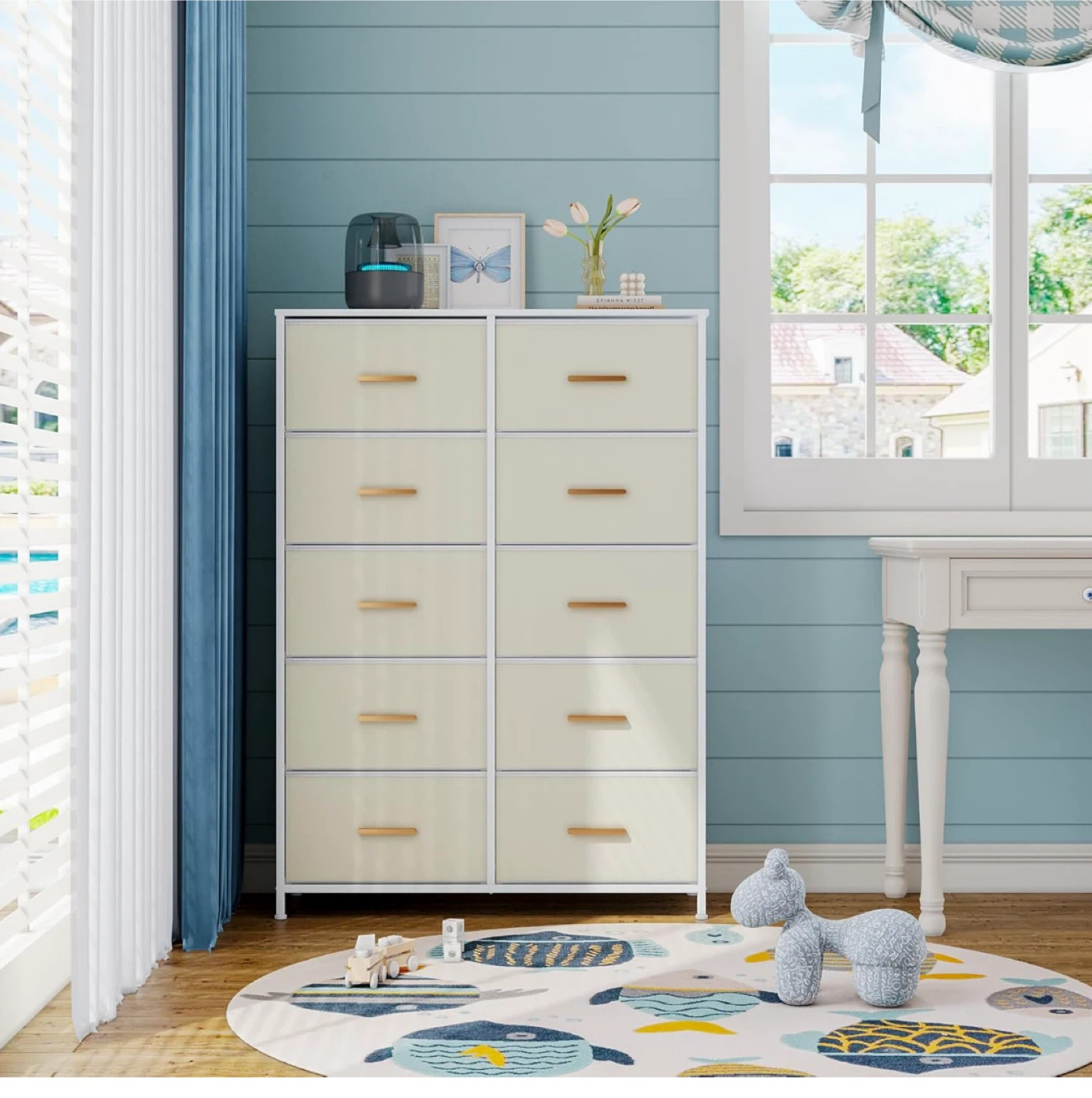 10-Drawer Dresser with Metal Handles - White