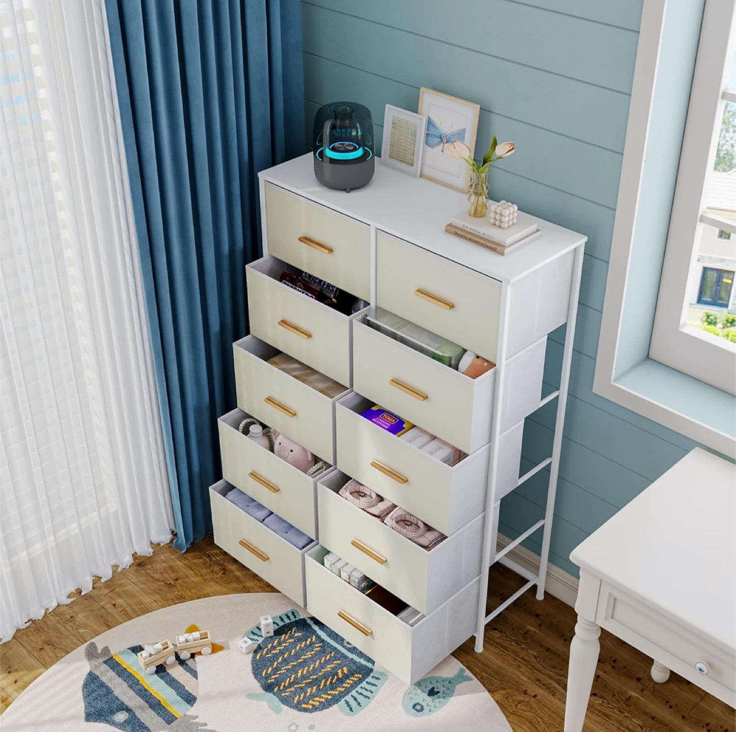 10-Drawer Dresser with Metal Handles - White - photo 2