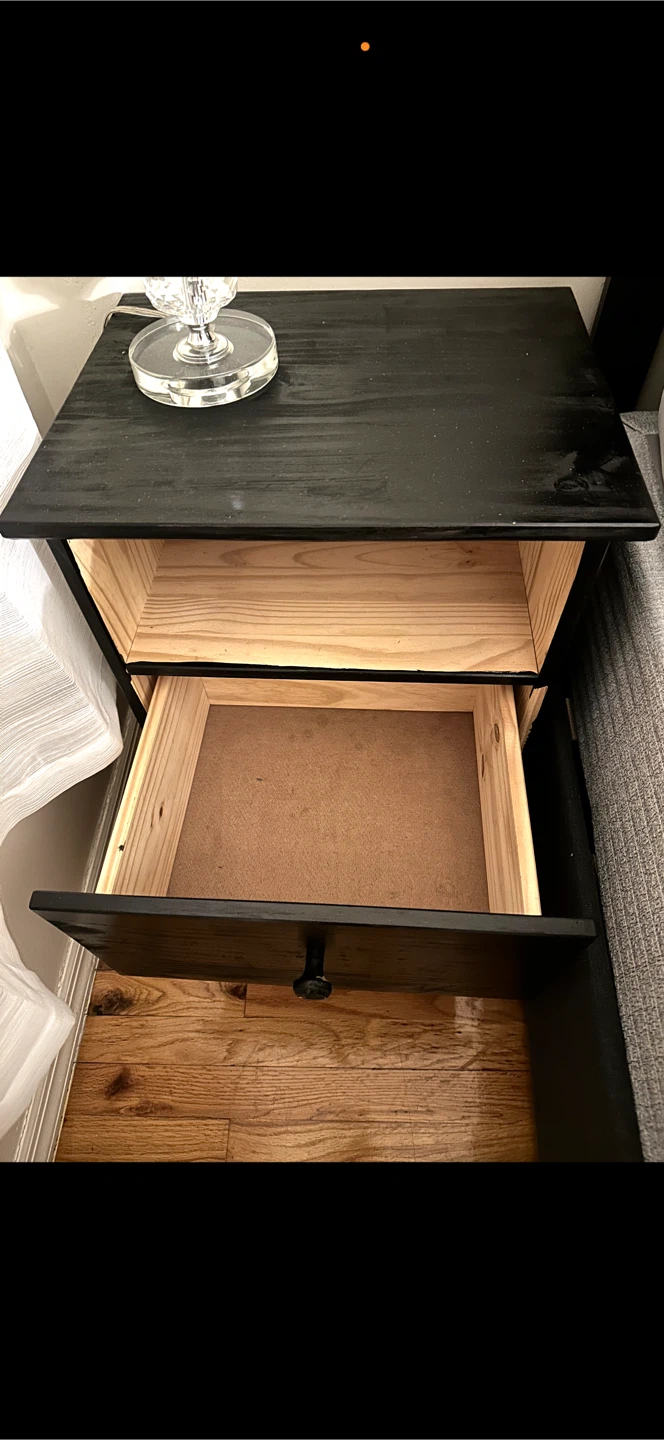 Black Wood Nightstand with Drawer and Open Shelf - photo 2