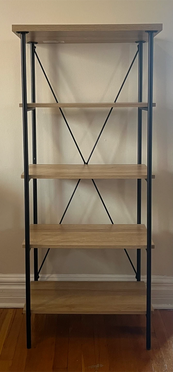 5-Tier Bookshelf with Wood Shelves and Black Metal Frame